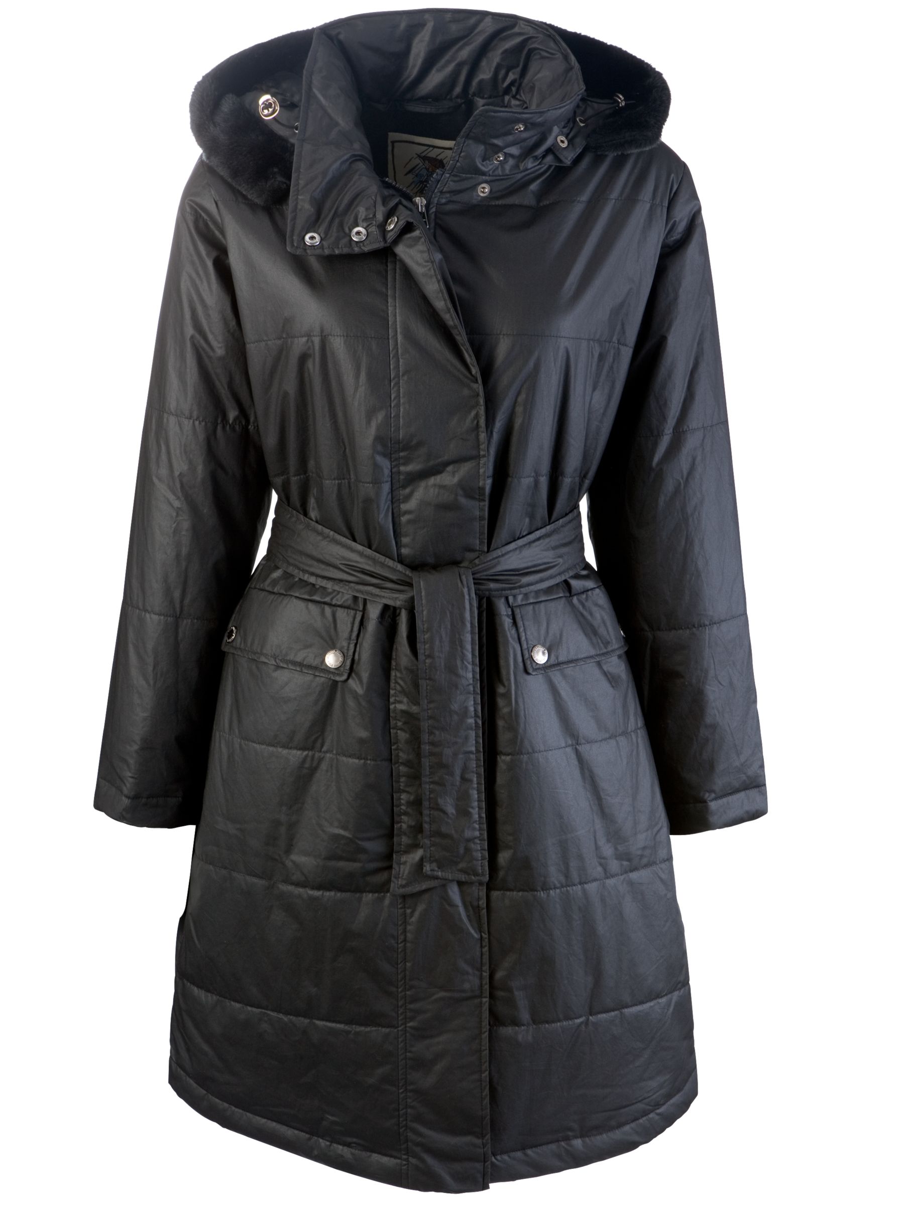 Four Seasons Padded Coat with Fur Hood, Black at John Lewis