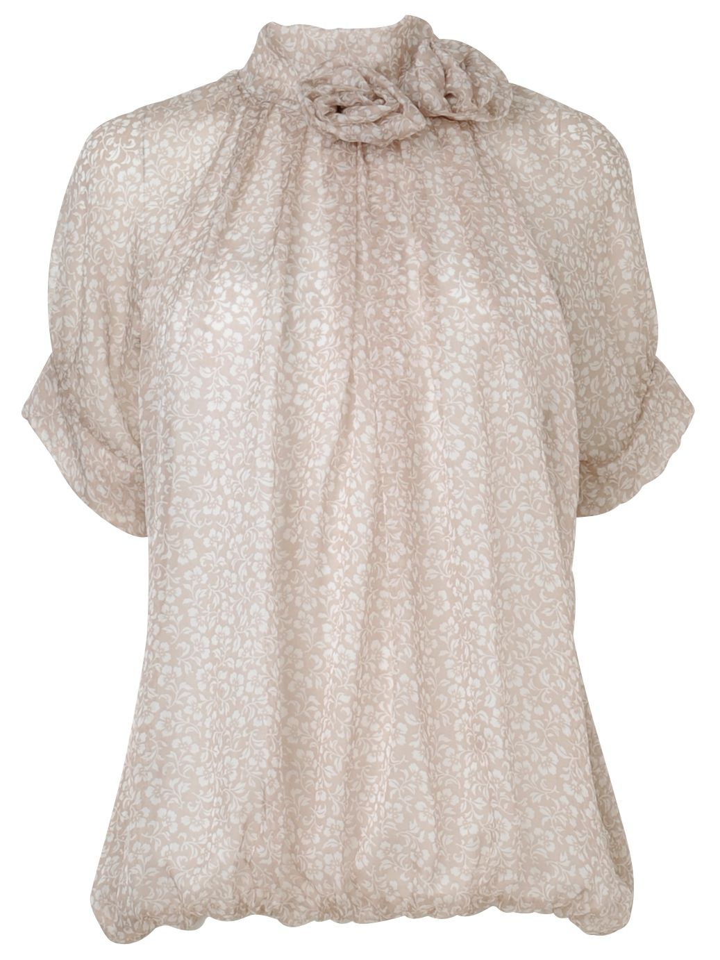 Phase Eight Printed Silk Flower Blouse, Nude