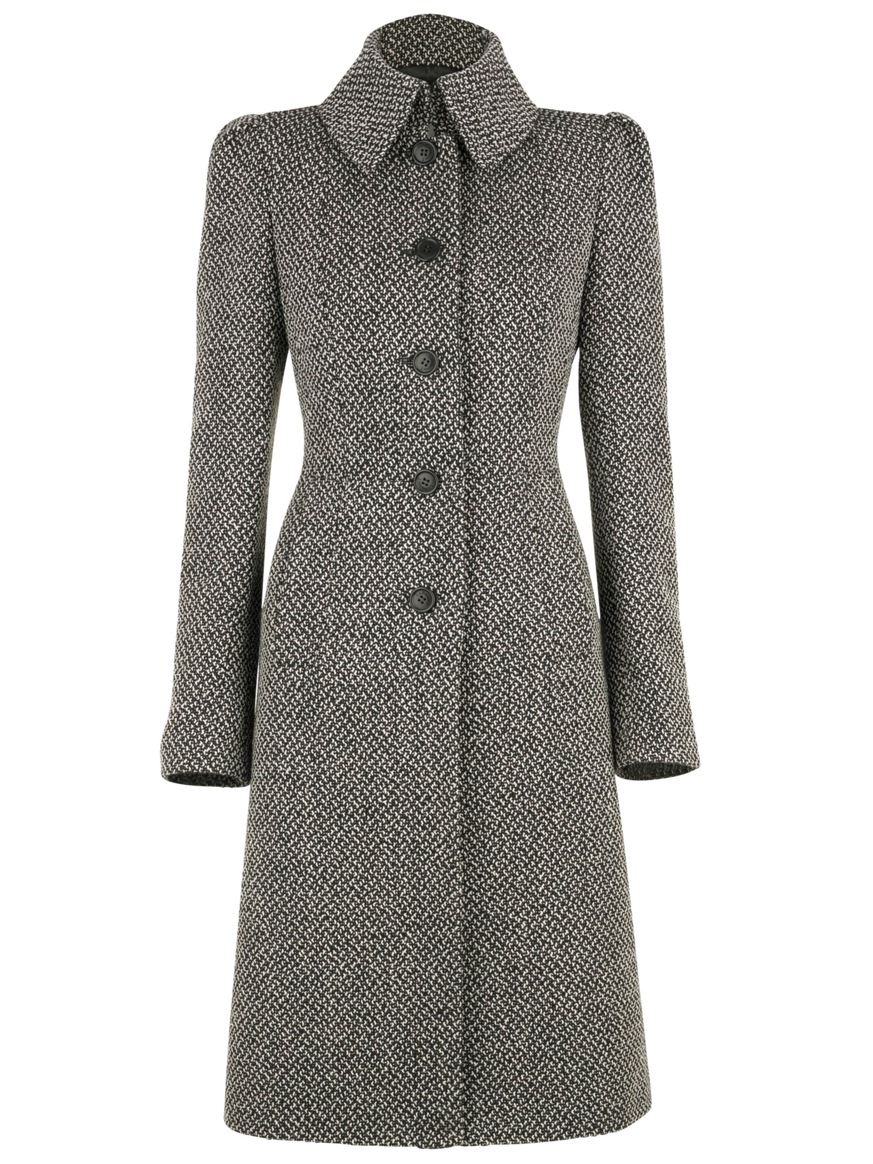 L.K. Bennett Dakota Dogtooth Long Coat, Black at John Lewis