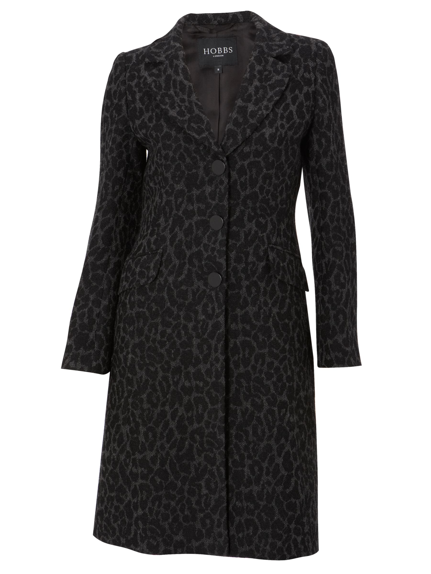 Hobbs Vita Animal Spot Wool Coat, Black/Grey at JohnLewis