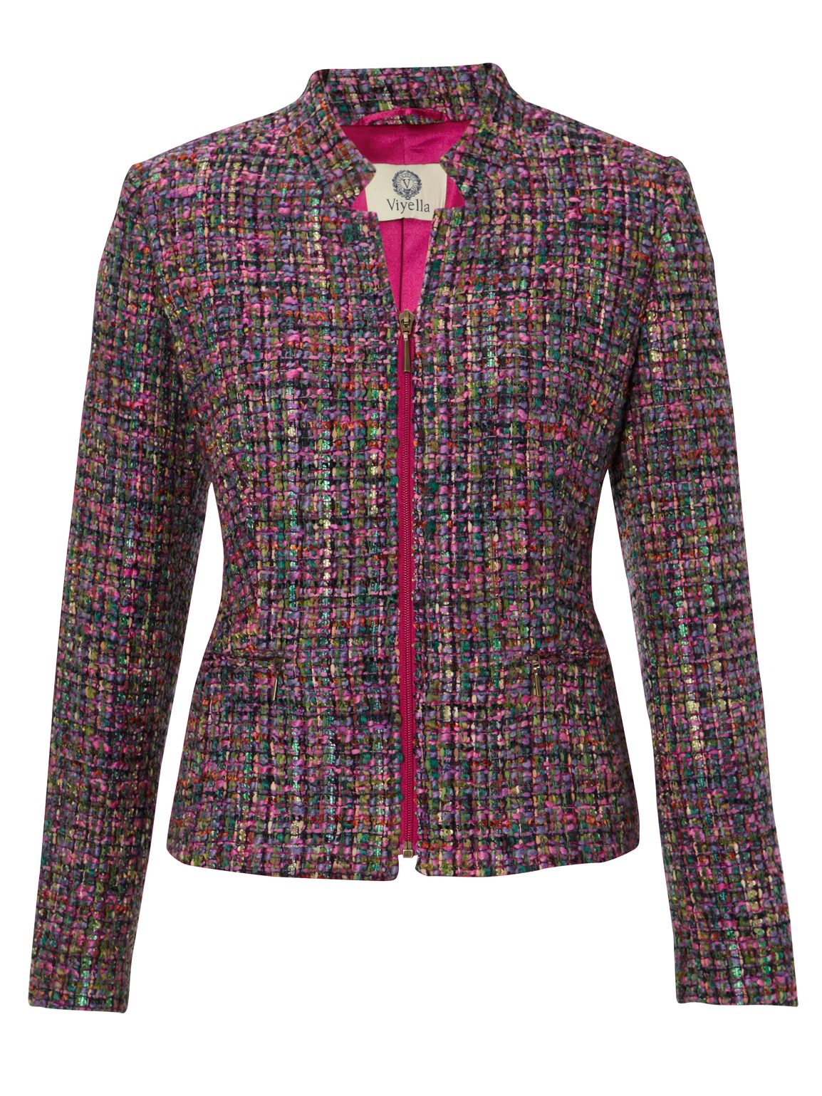 Viyella Zip Detail Long Sleeve Tweed Jacket, Purple at John Lewis