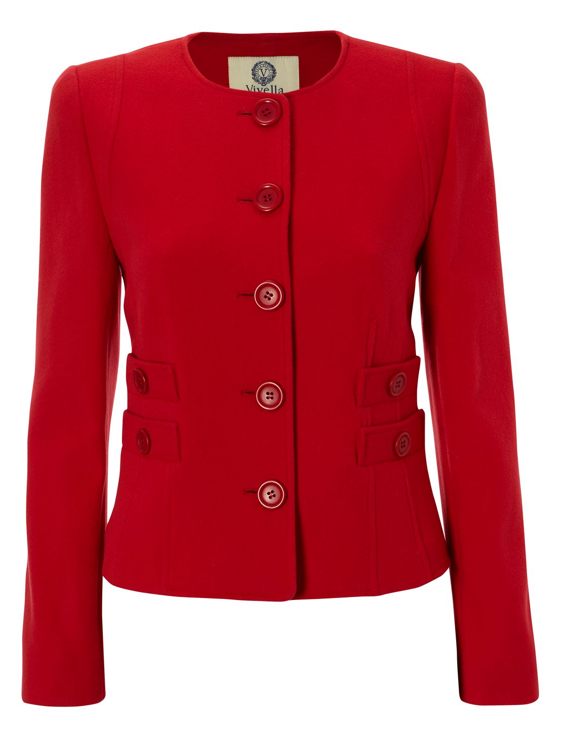 Viyella Collarless Teddy Jacket, Red at John Lewis