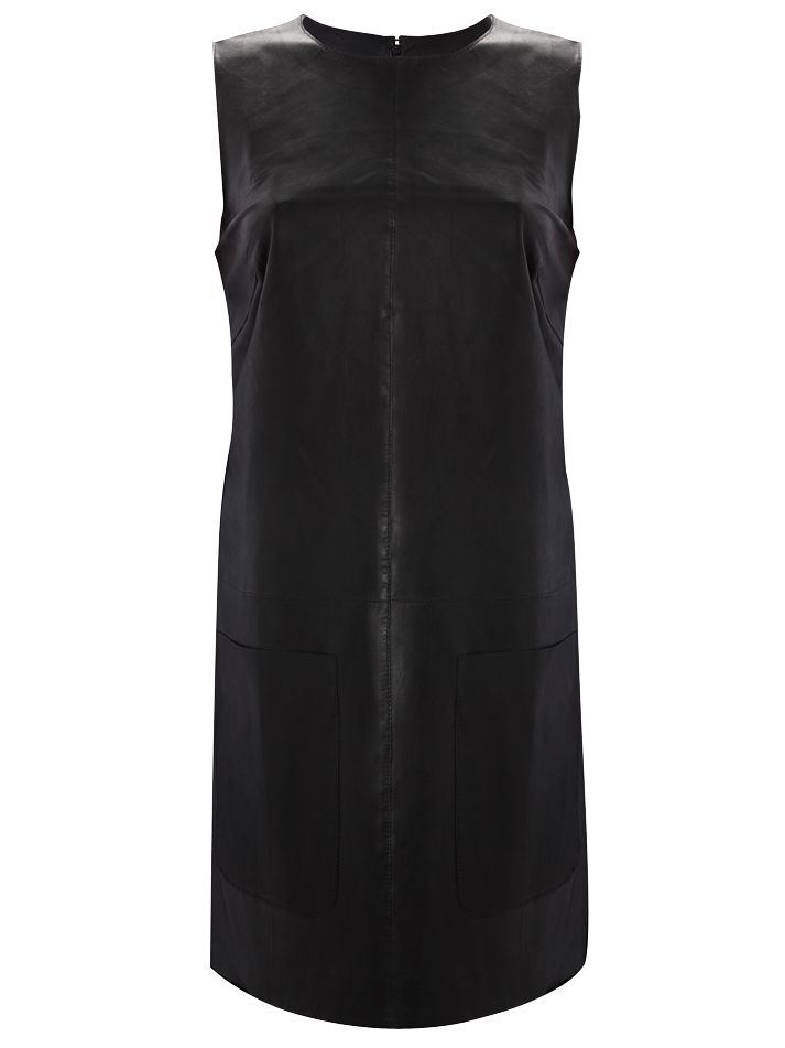 French Connection Fast Raw Leather Shift Dress, Black at John Lewis