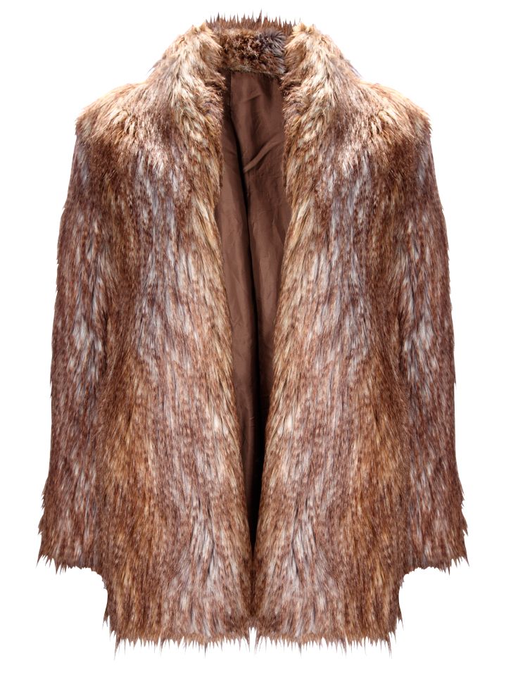 French Connection Benny Bear Faux Fur Coat, Brown Grey Mix, 14 at John Lewis