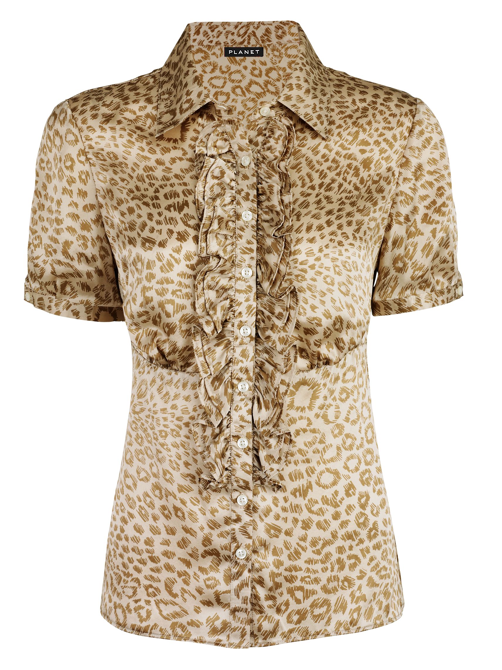 Planet Animal Print Silk Blouse, camel