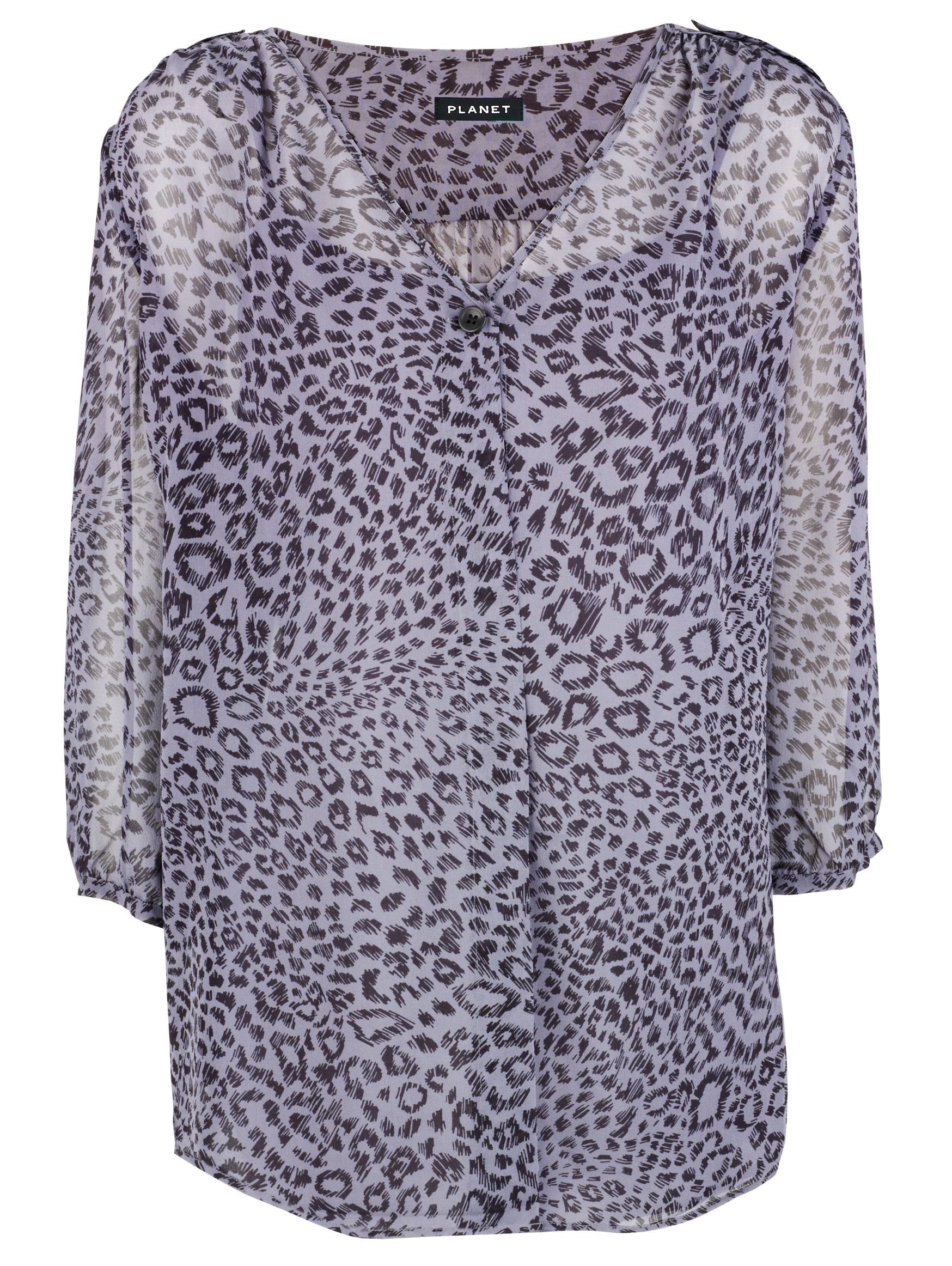 Planet Animal Print Silk Blouse, Grey