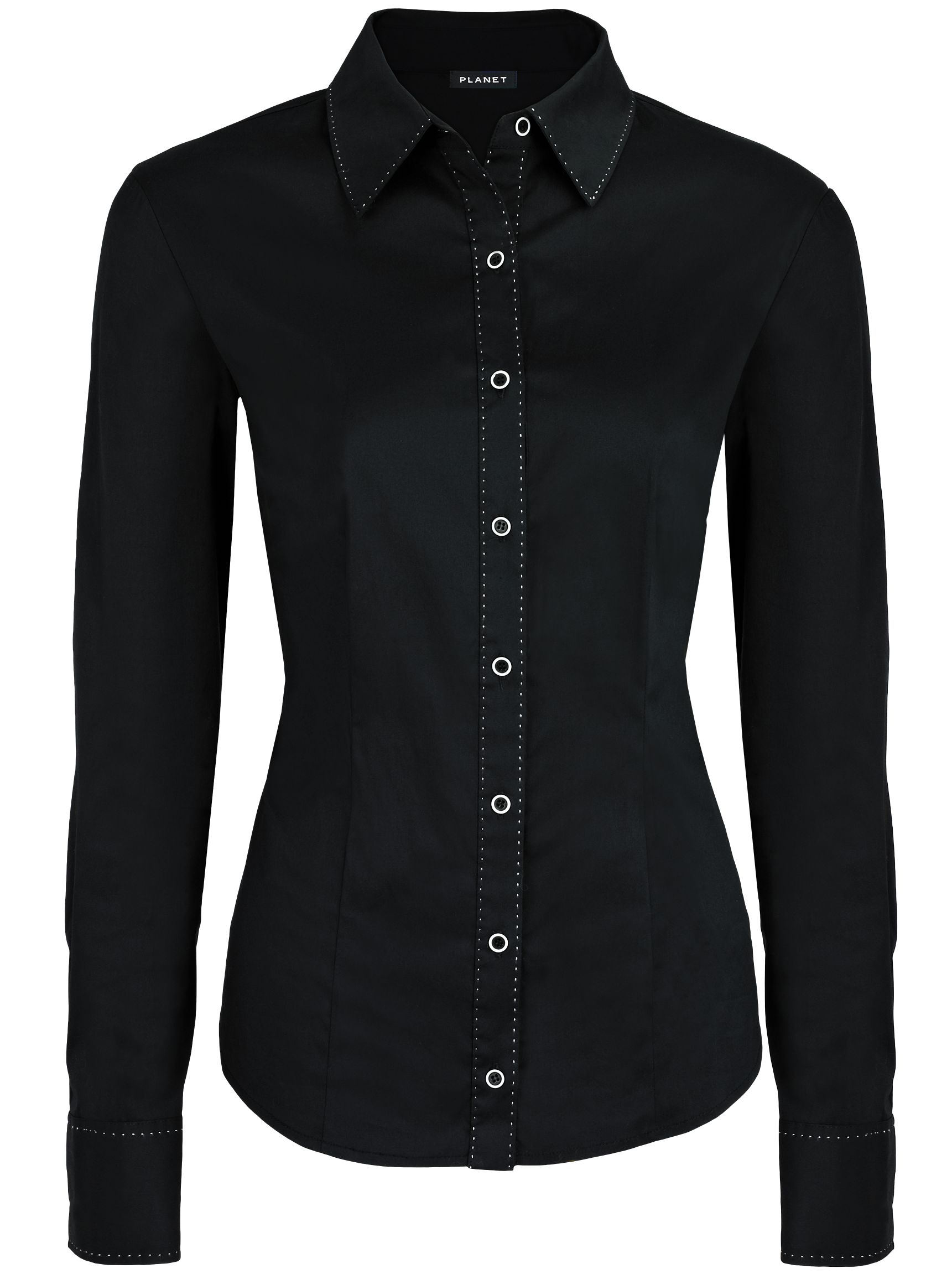 Planet Contrast Stitch Blouse, Black