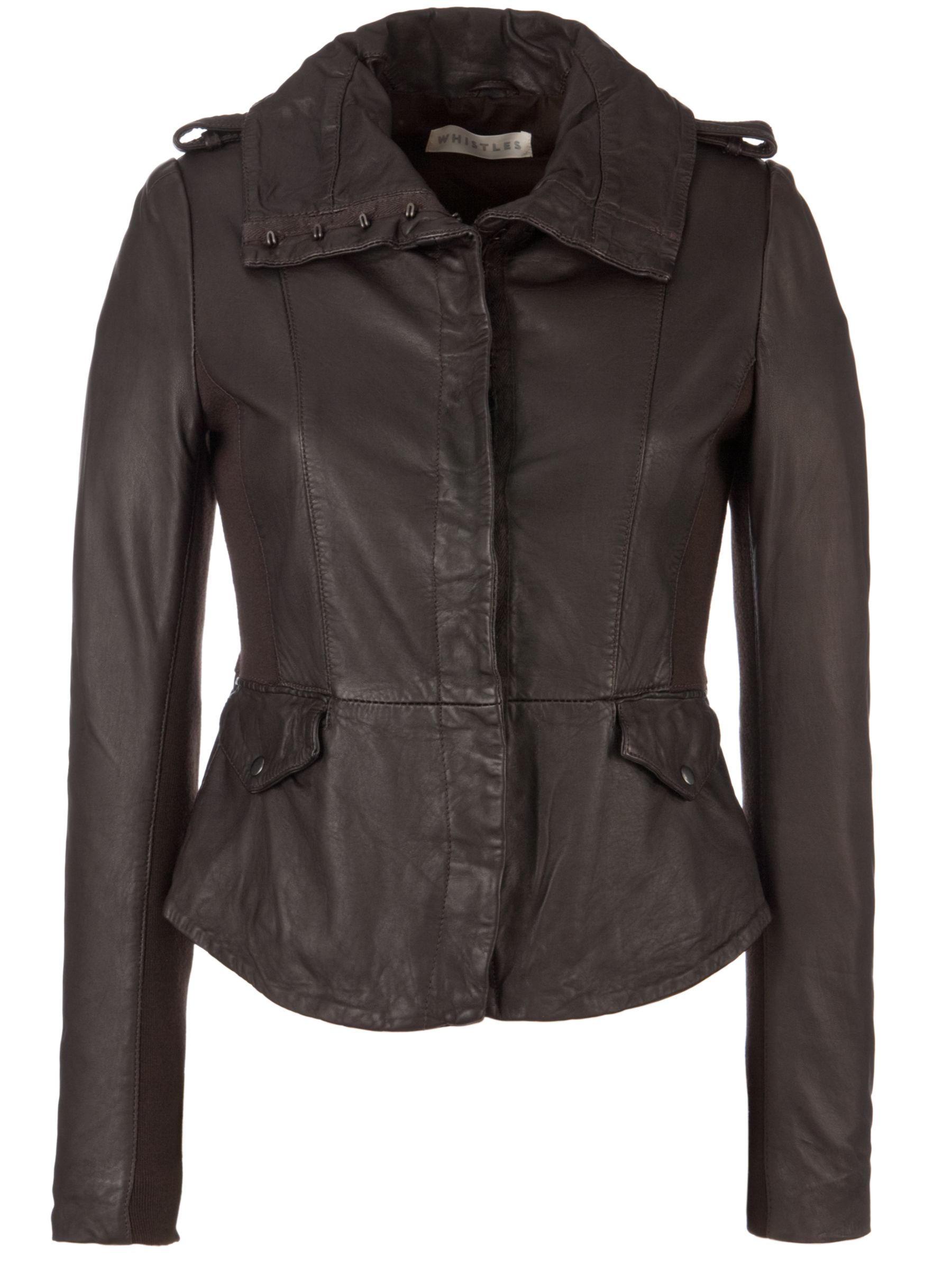 Whistles Millie Hook And Eye Leather Jacket, Brown at John Lewis