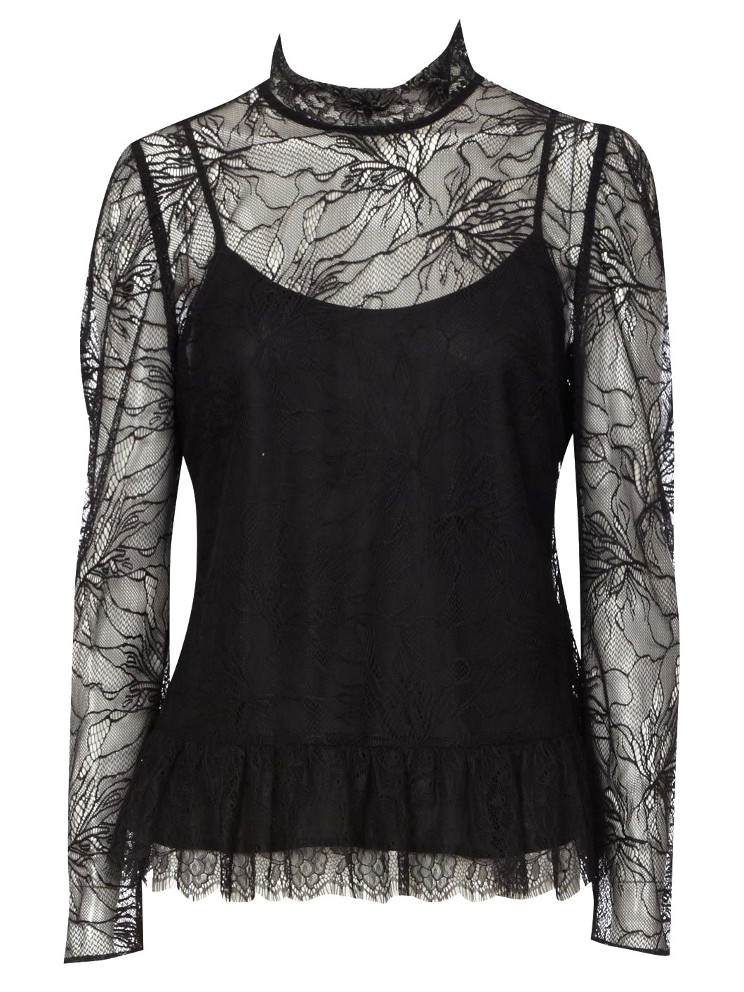 Oasis Lace Victoriana Blouse, Black