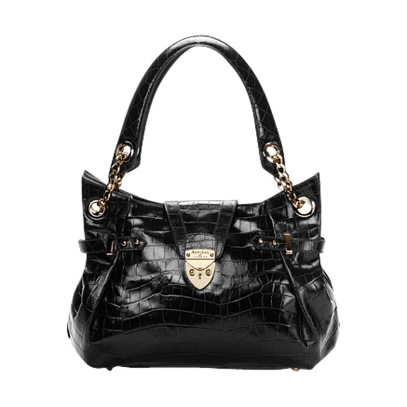 Aspinal Barbarella Soft Croc Handbag, Black at John Lewis