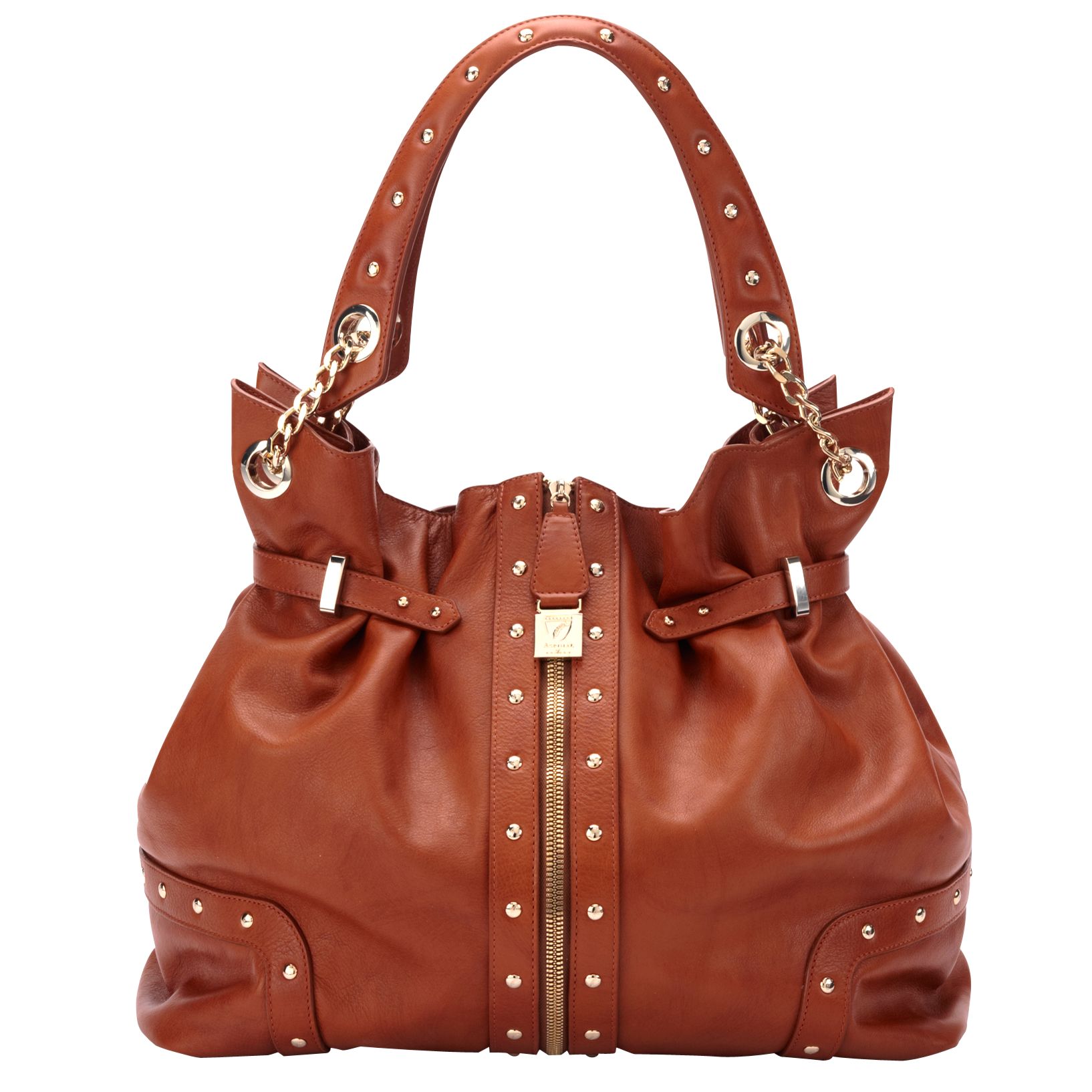 Aspinal Slouch Hobo Biker Handbag, Tan at John Lewis