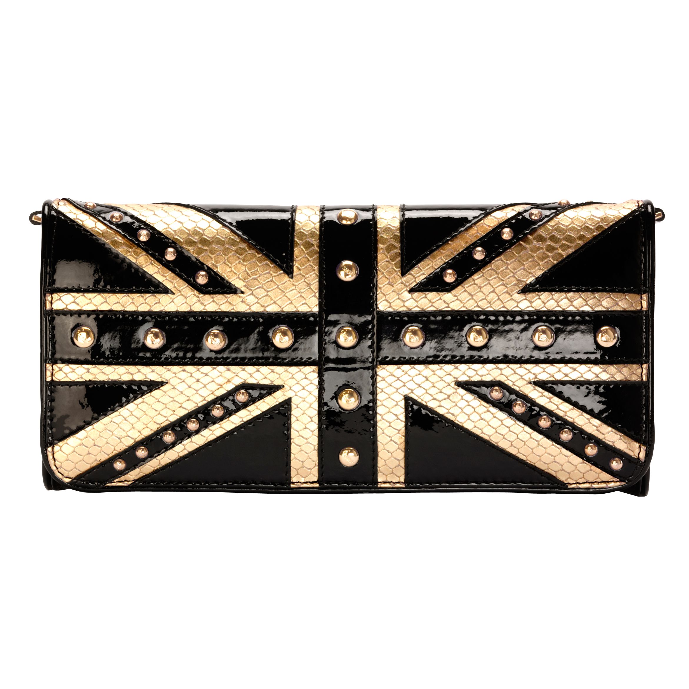 Aspinal Brit Clutch Handbag, Black/Gold at John Lewis