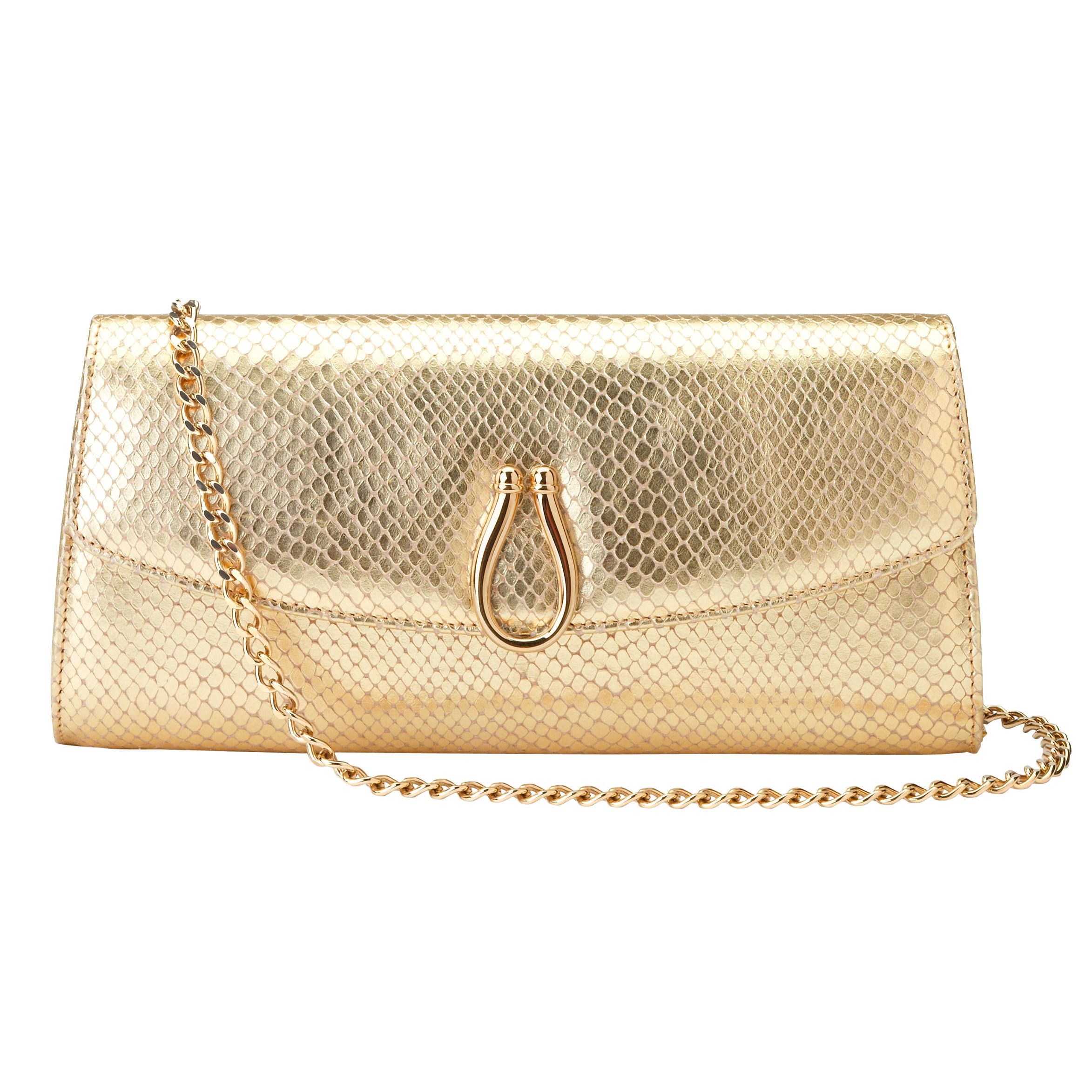 Aspinal Eaton Mock Snake Clutch Handbag, Gold at JohnLewis