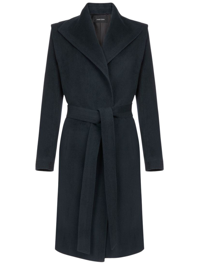 Jaeger Black Multistitch Wool Mix Long Coat, Black at John Lewis