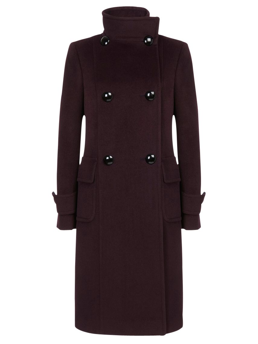 Jaeger Swing Funnel Neck Coat, Purple at John Lewis