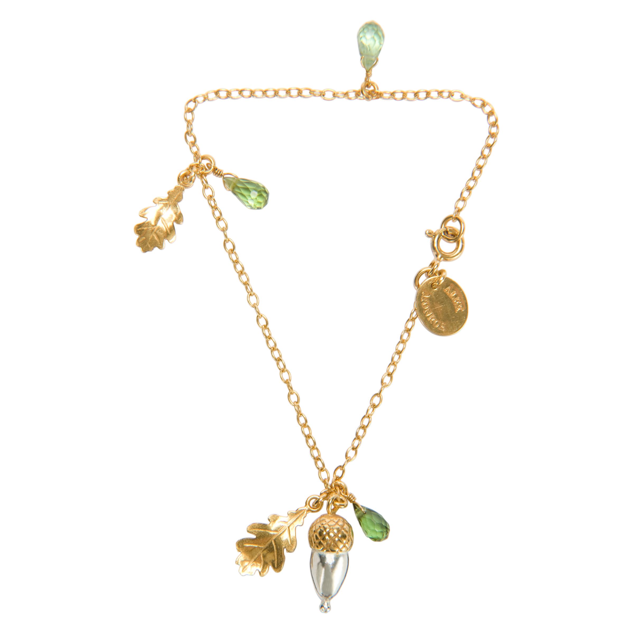 Alex Monroe for John Lewis Acorn & Oak Leaf Charm Bracelet with Green Tourmaline at John Lewis