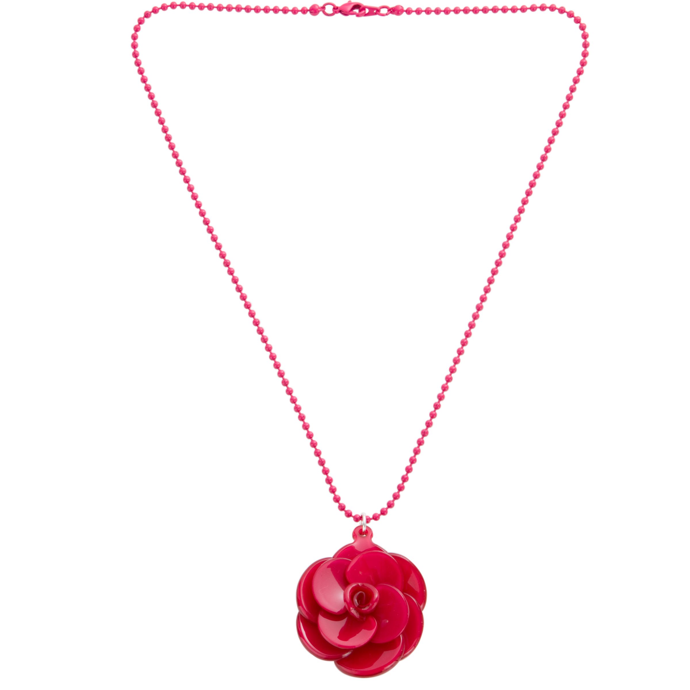 Big Baby Small Rosette Fuchsia Flower Pendant Necklace