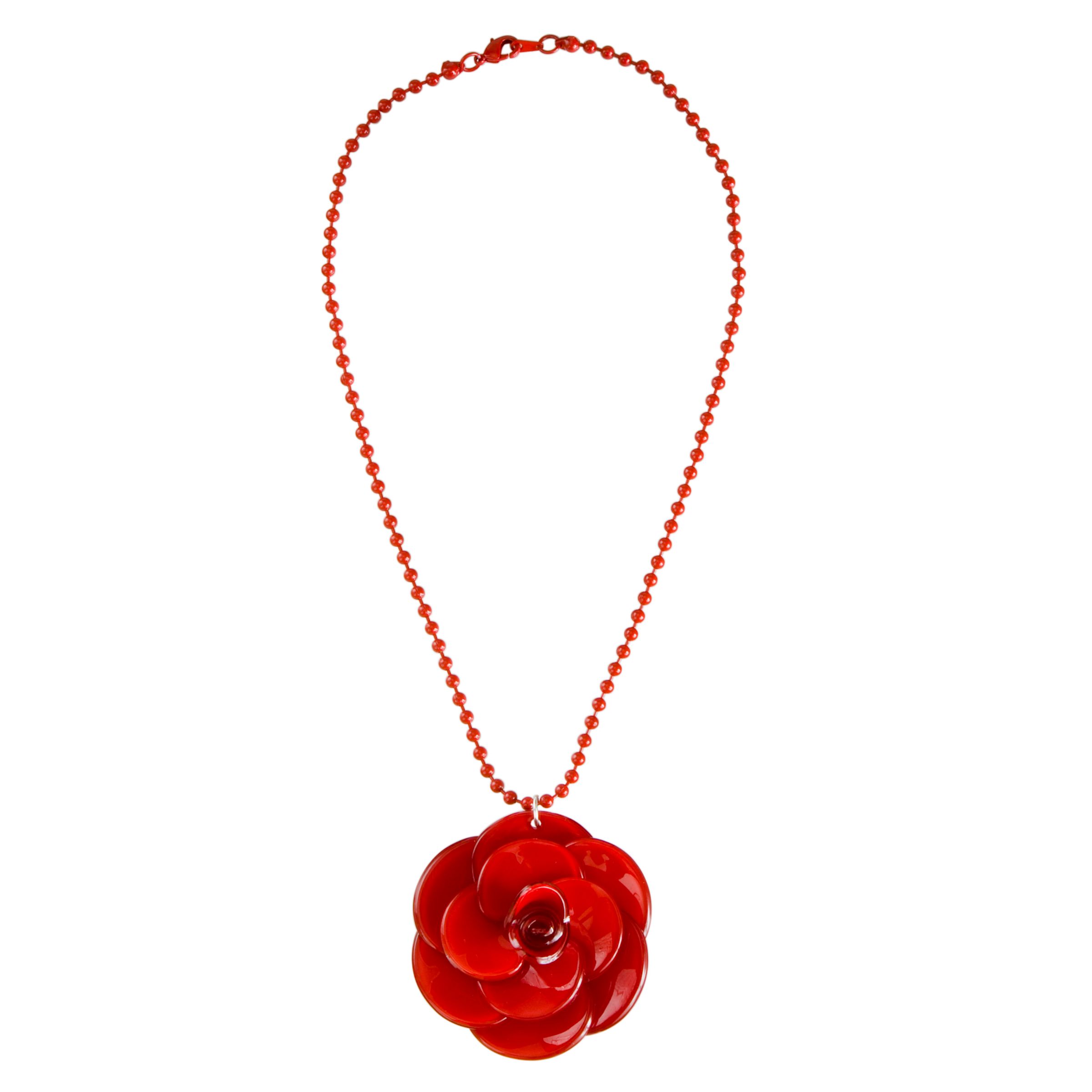 Big Baby Large Rosette Fuchsia Flower Pendant Necklace