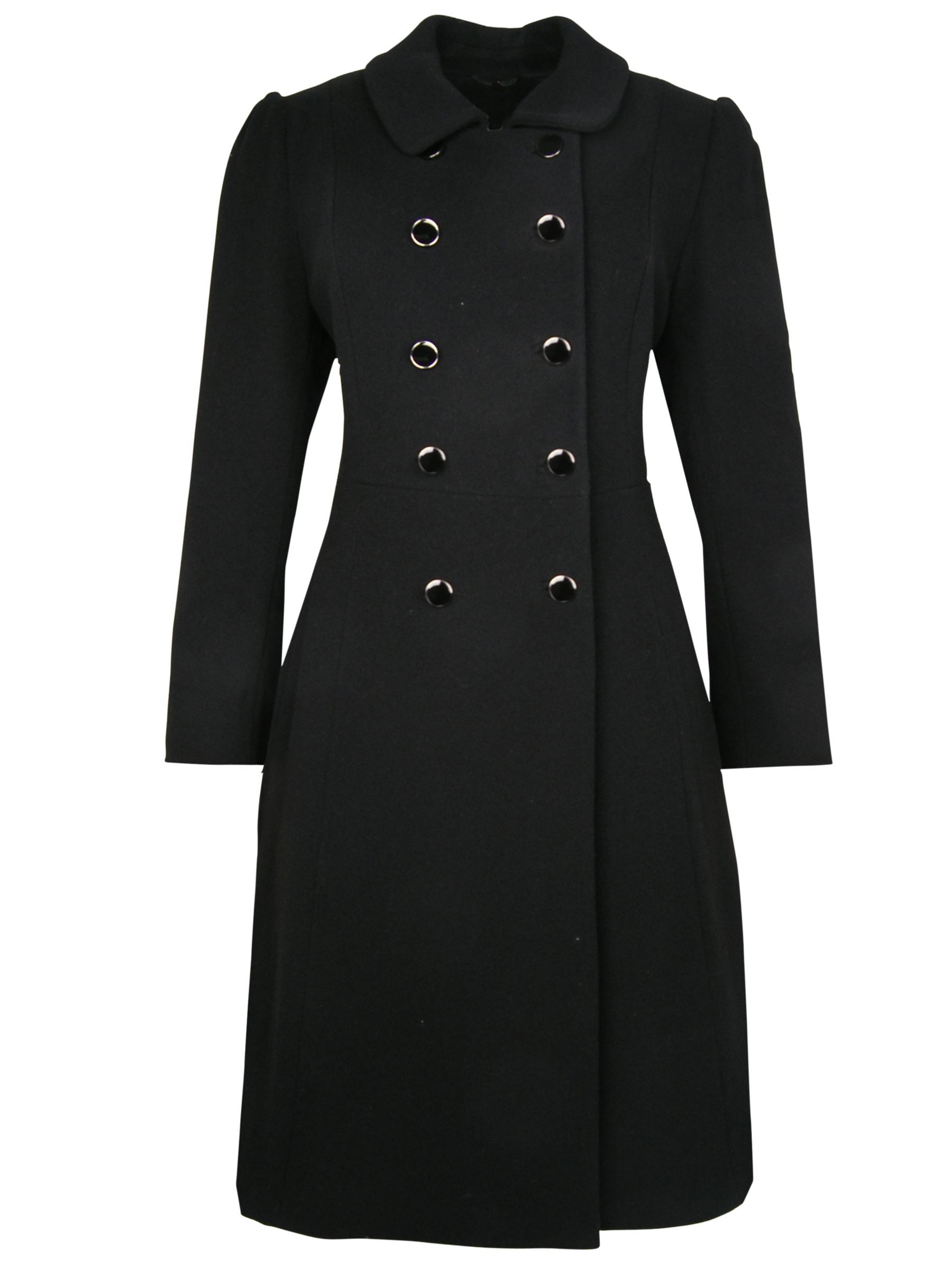 Kaliko Double Breasted Long Princess Coat, Black at John Lewis