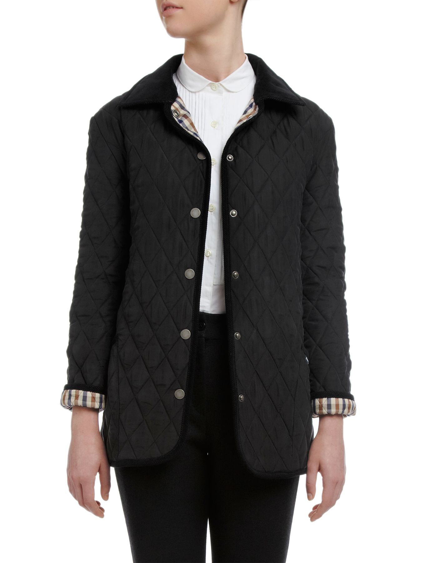 Aquascutum Open Patch Pocket Quilted Jacket, Black at John Lewis