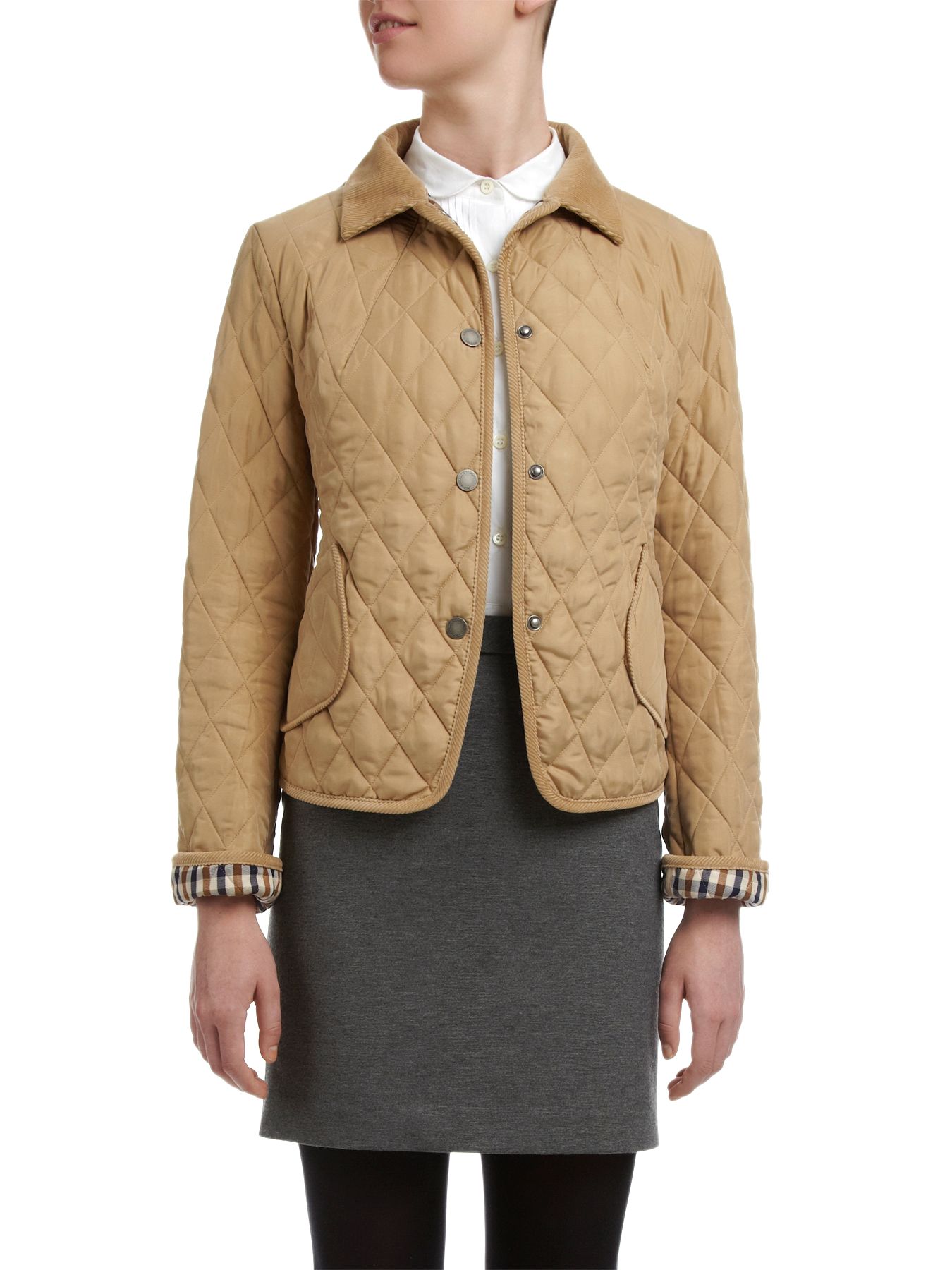 Aquascutum Short Fitted Quilted Jacket, Camel at John Lewis