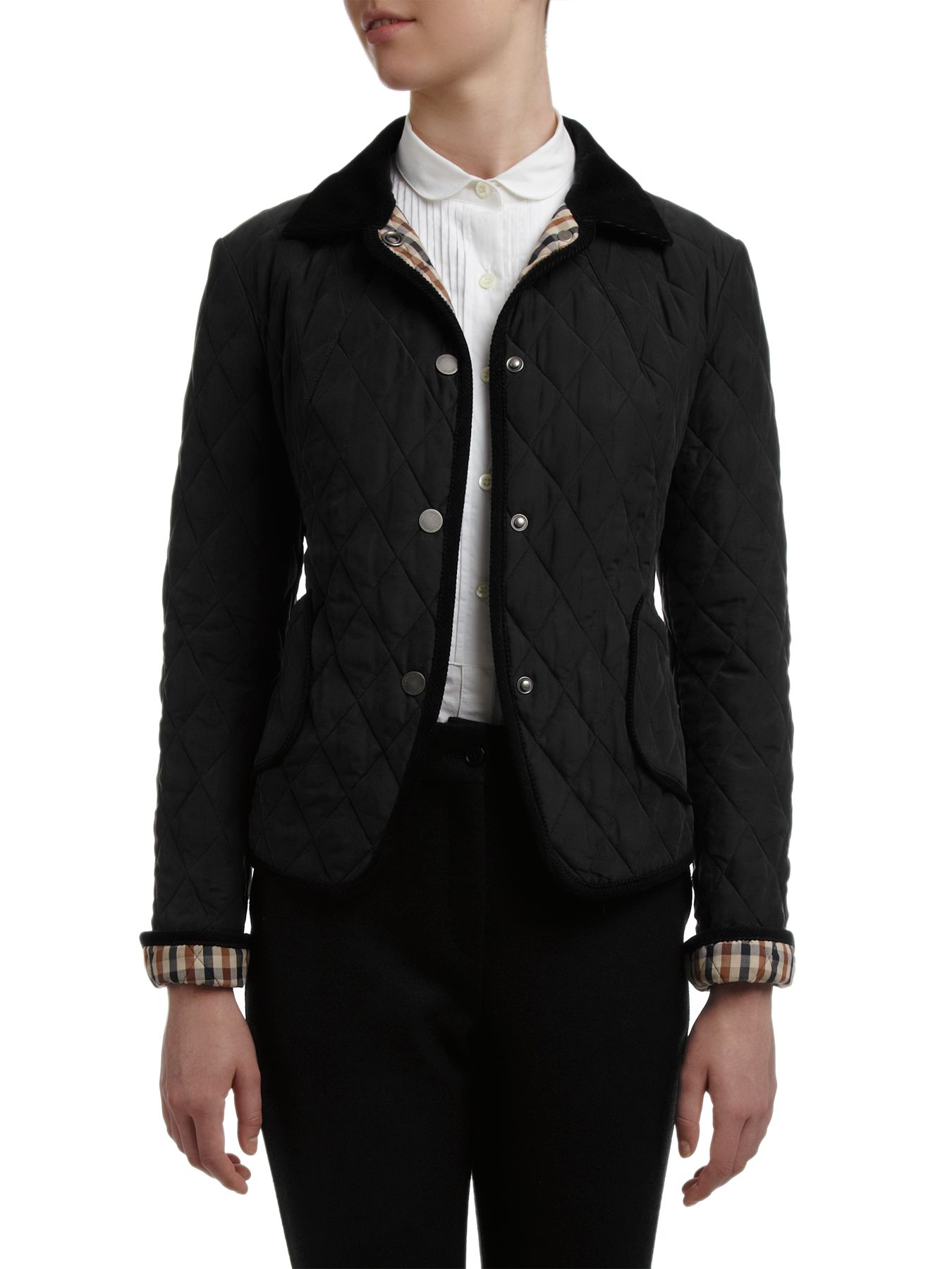 Aquascutum Short Fitted Quilted Jacket, Black at John Lewis