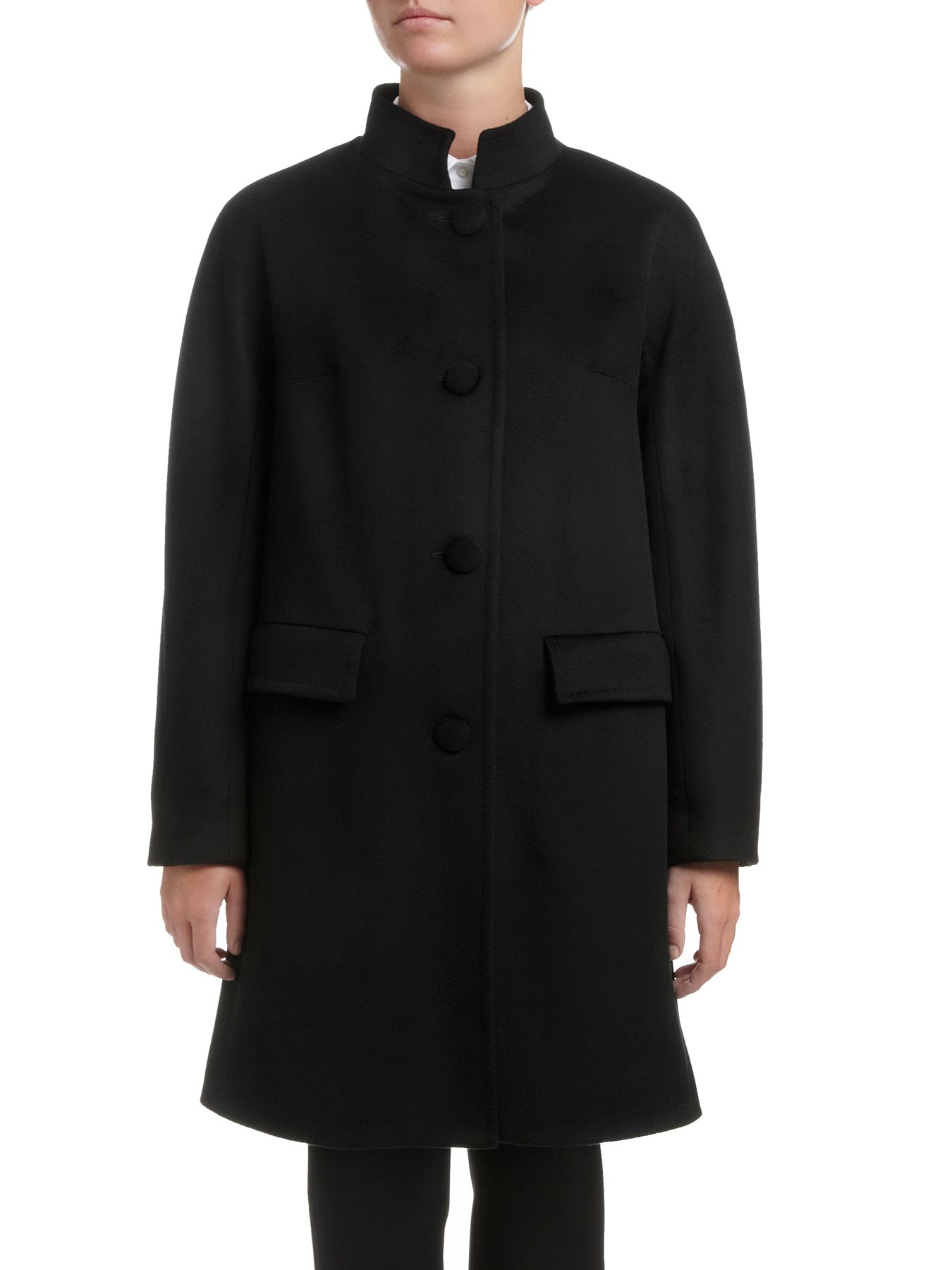 Aquascutum Mandarin Collar Single Breasted Swing Coat, Black at John Lewis