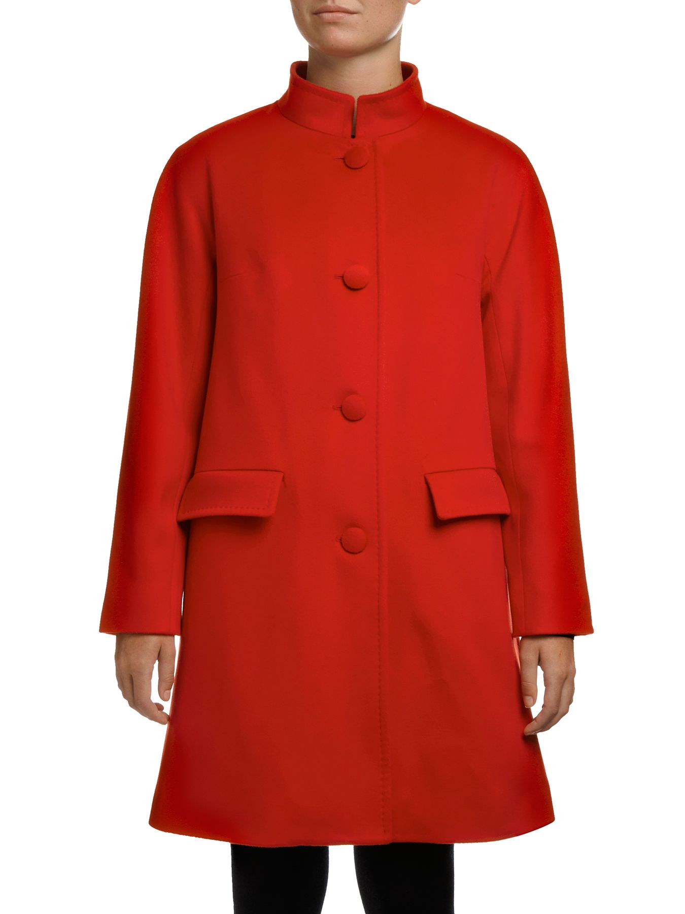 Aquascutum Mandarin Collar Single Breasted Swing Coat, Cardinal Red at John Lewis