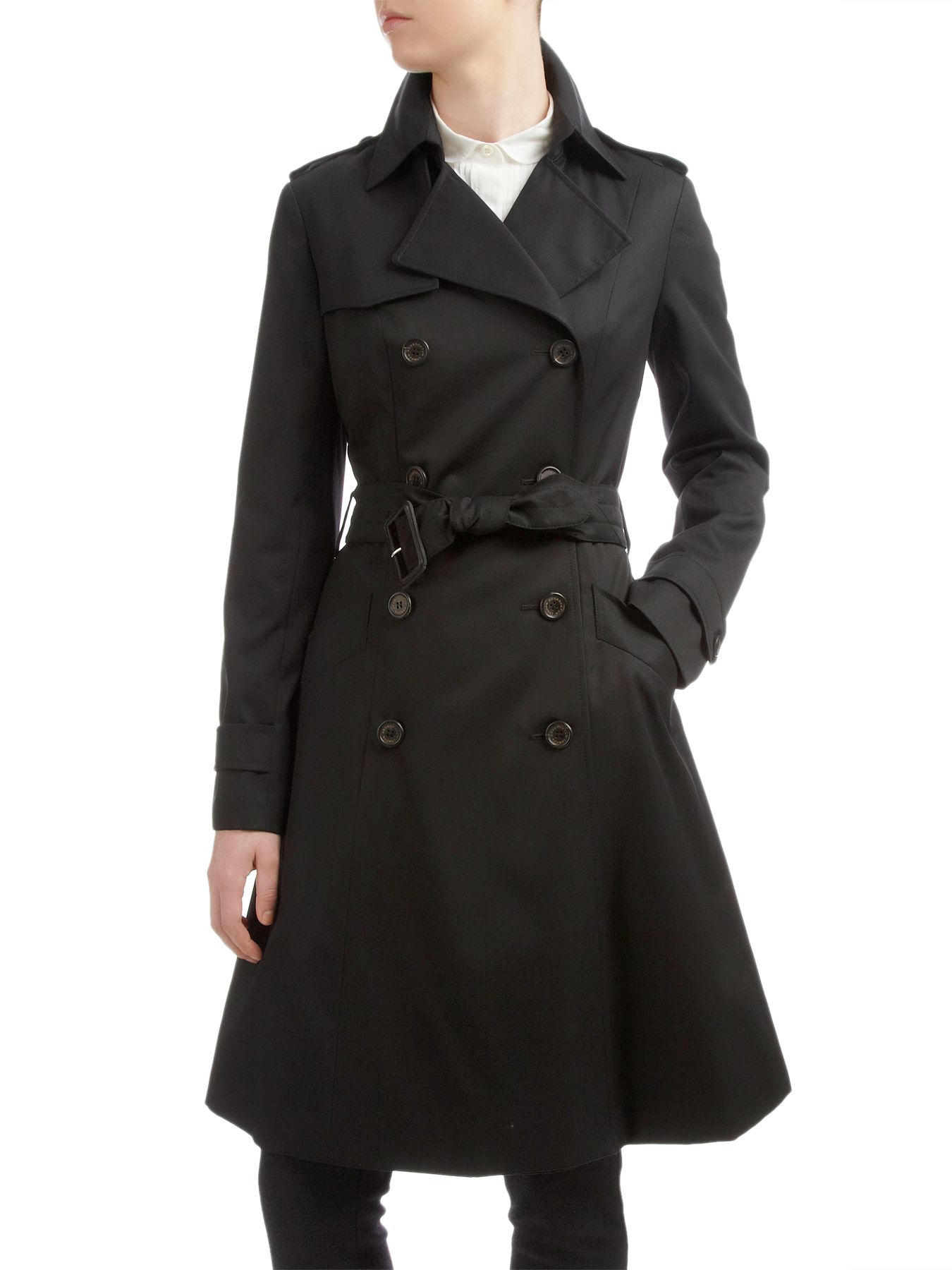 Aquascutum Double Breasted Swing Raincoat, Black at John Lewis