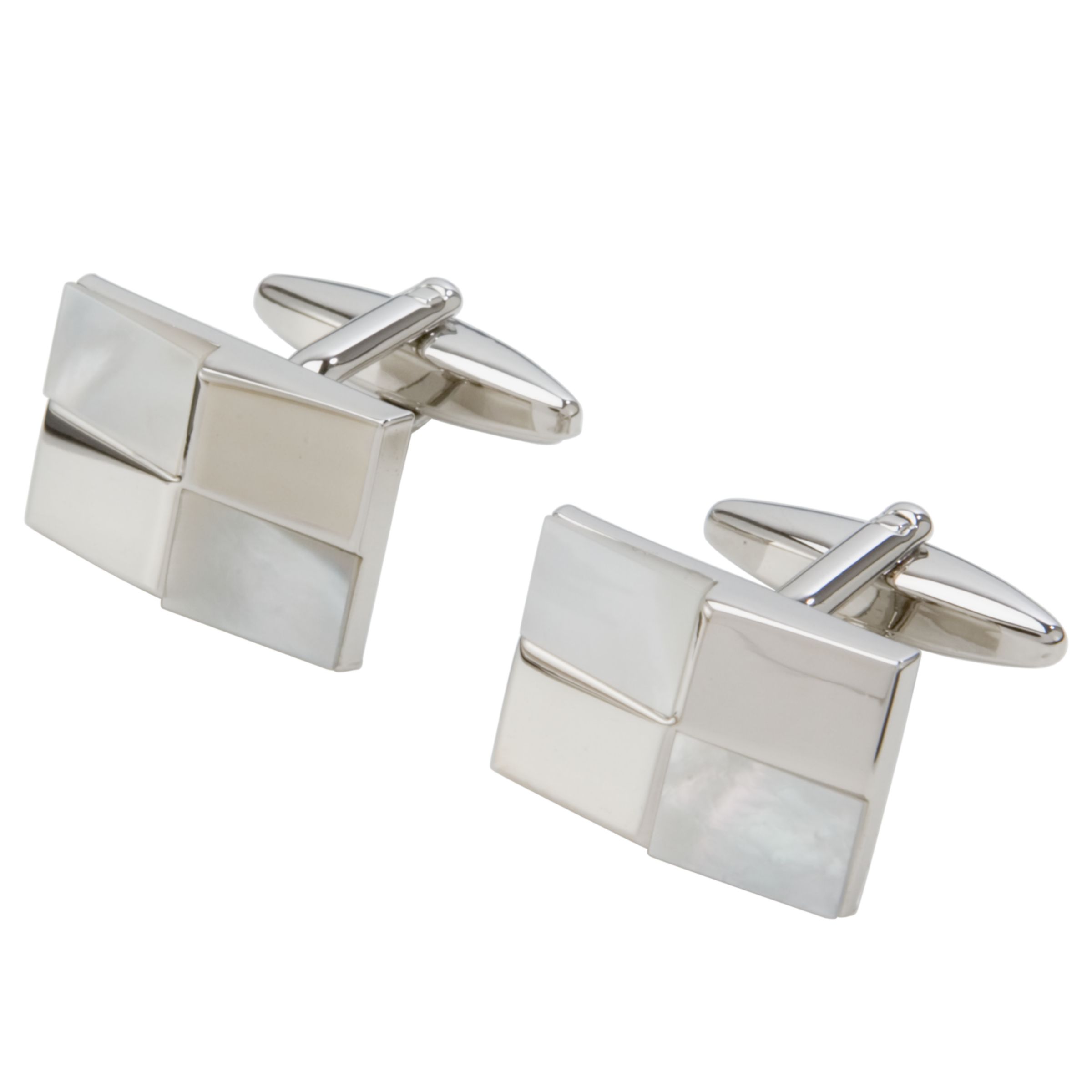 John Lewis Men Chequer Cufflinks, White