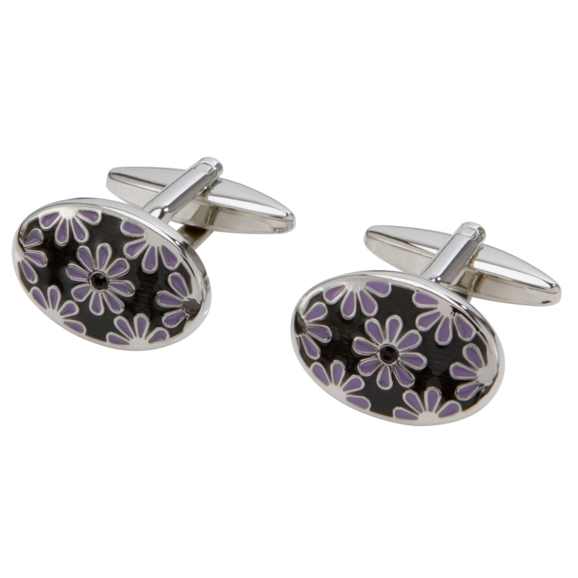 Floral Oval Cufflinks, Black