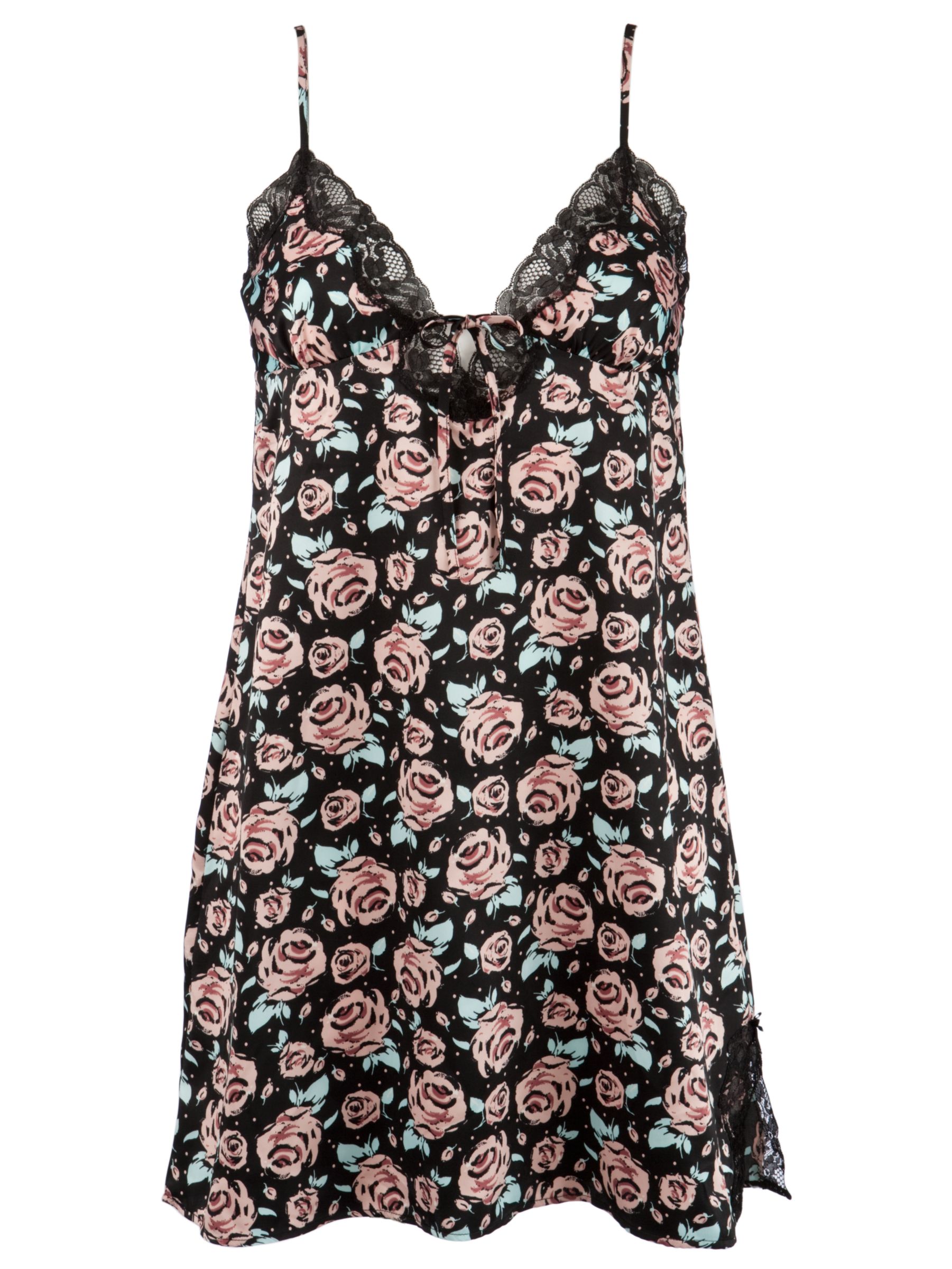 John Lewis Women Rose Print Satin Chemise, Black