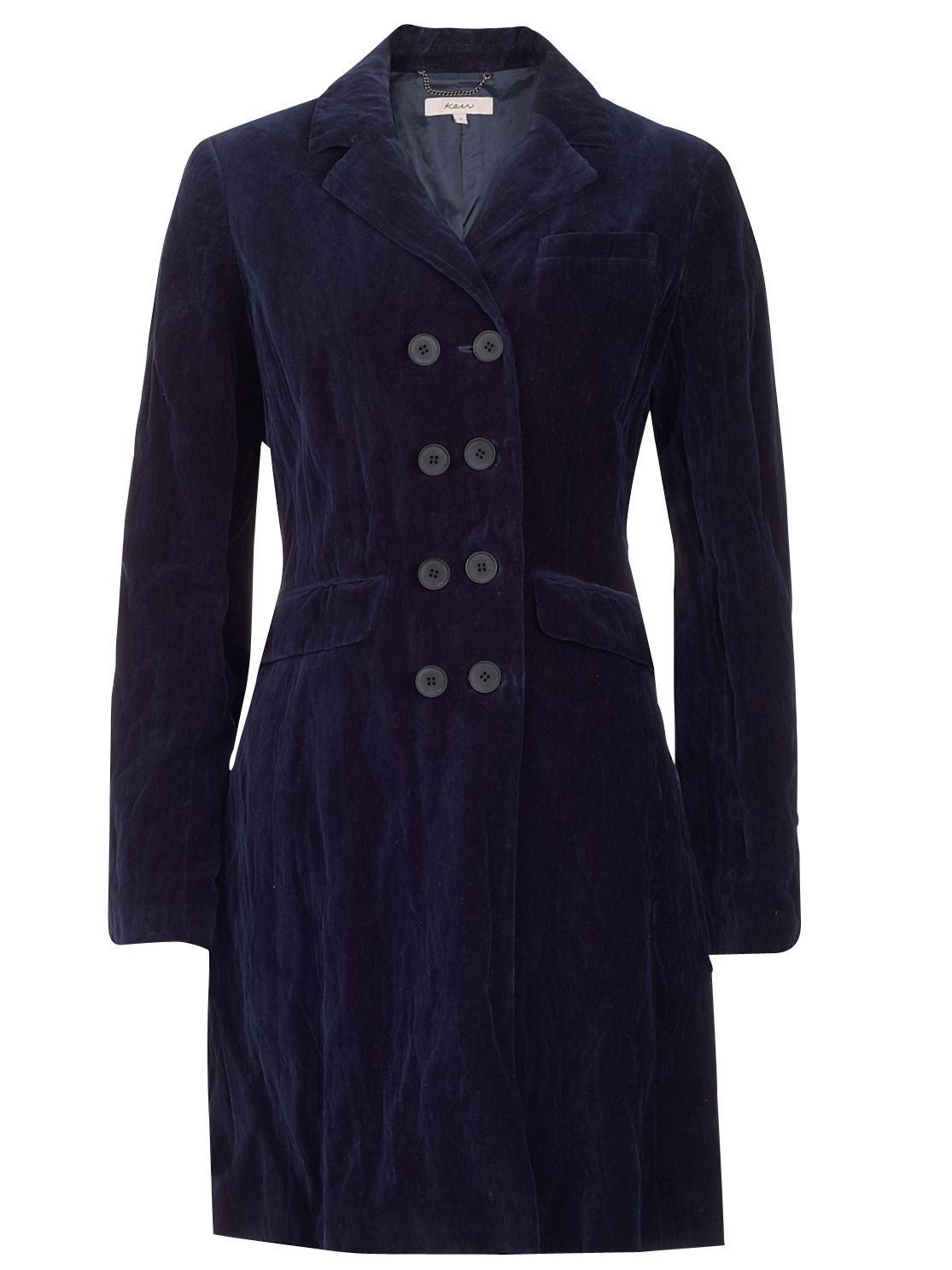 Kew Velvet Fitted Double Front Coat, Midnight at John Lewis