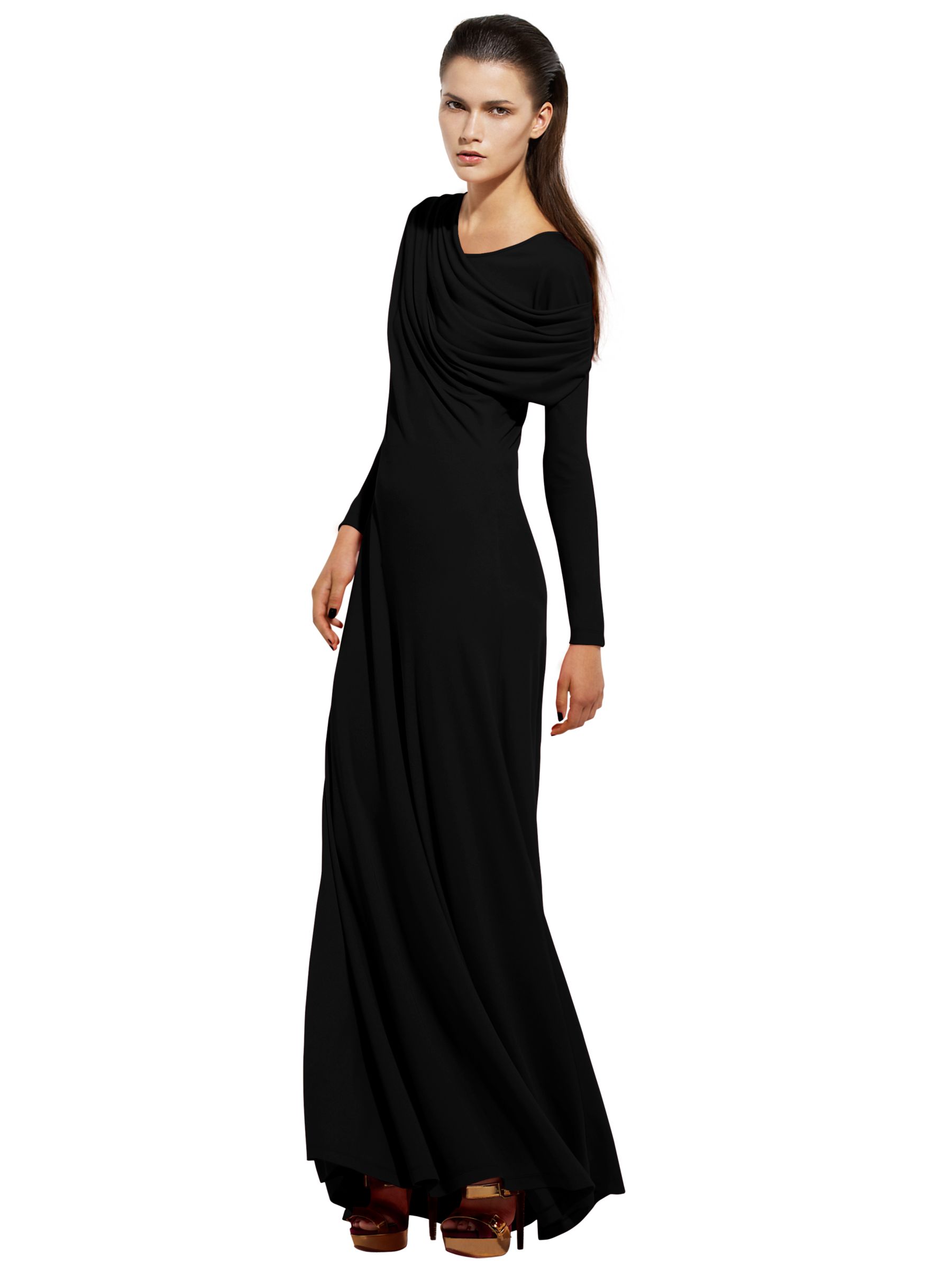 Osman Yousefzada for John Lewis Long Sleeve Jersey Cowl Neck Dress, Black at John Lewis