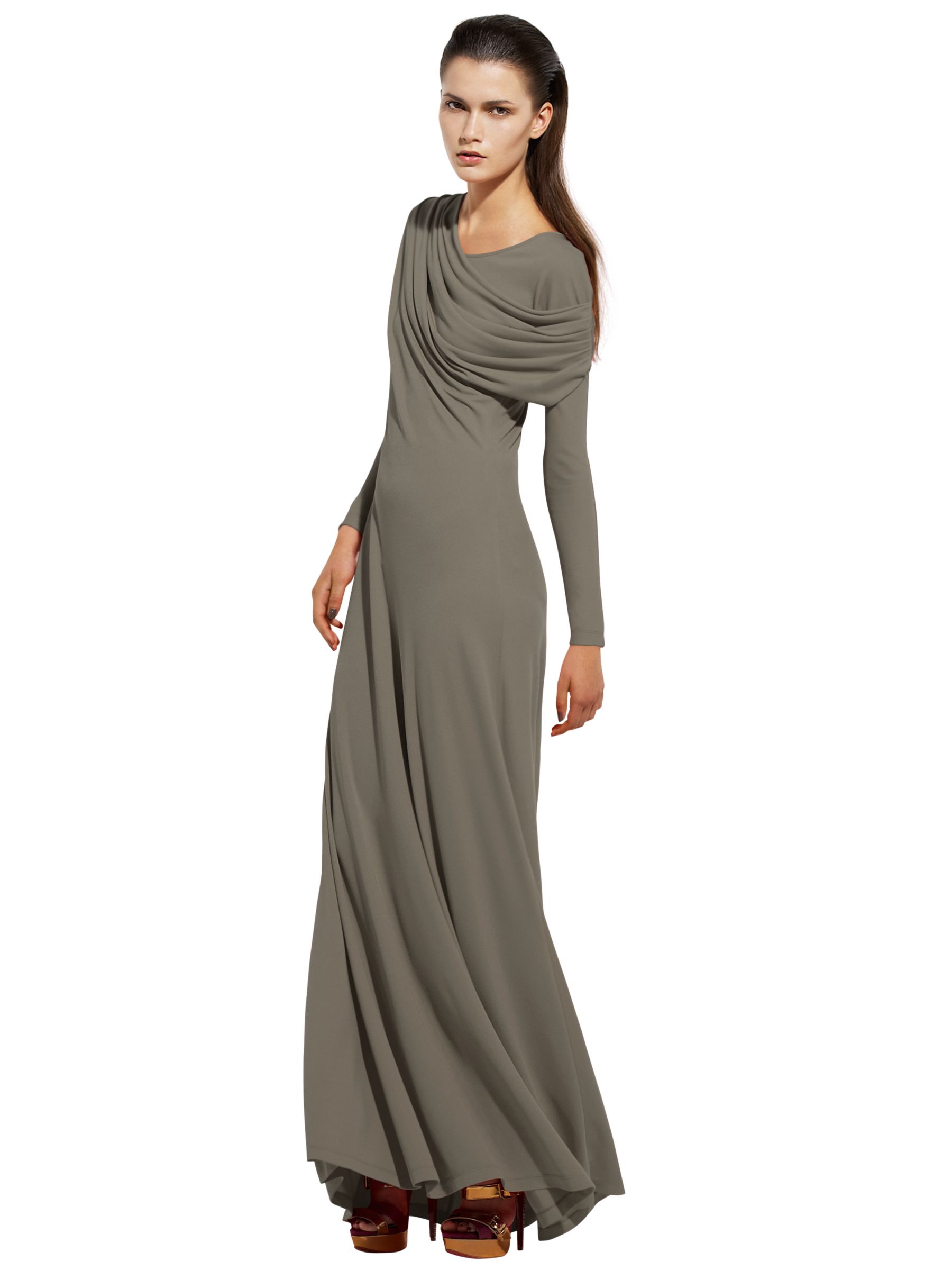 Osman Yousefzada for John Lewis Long Sleeve Jersey Cowl Neck Dress, Grey, L at John Lewis