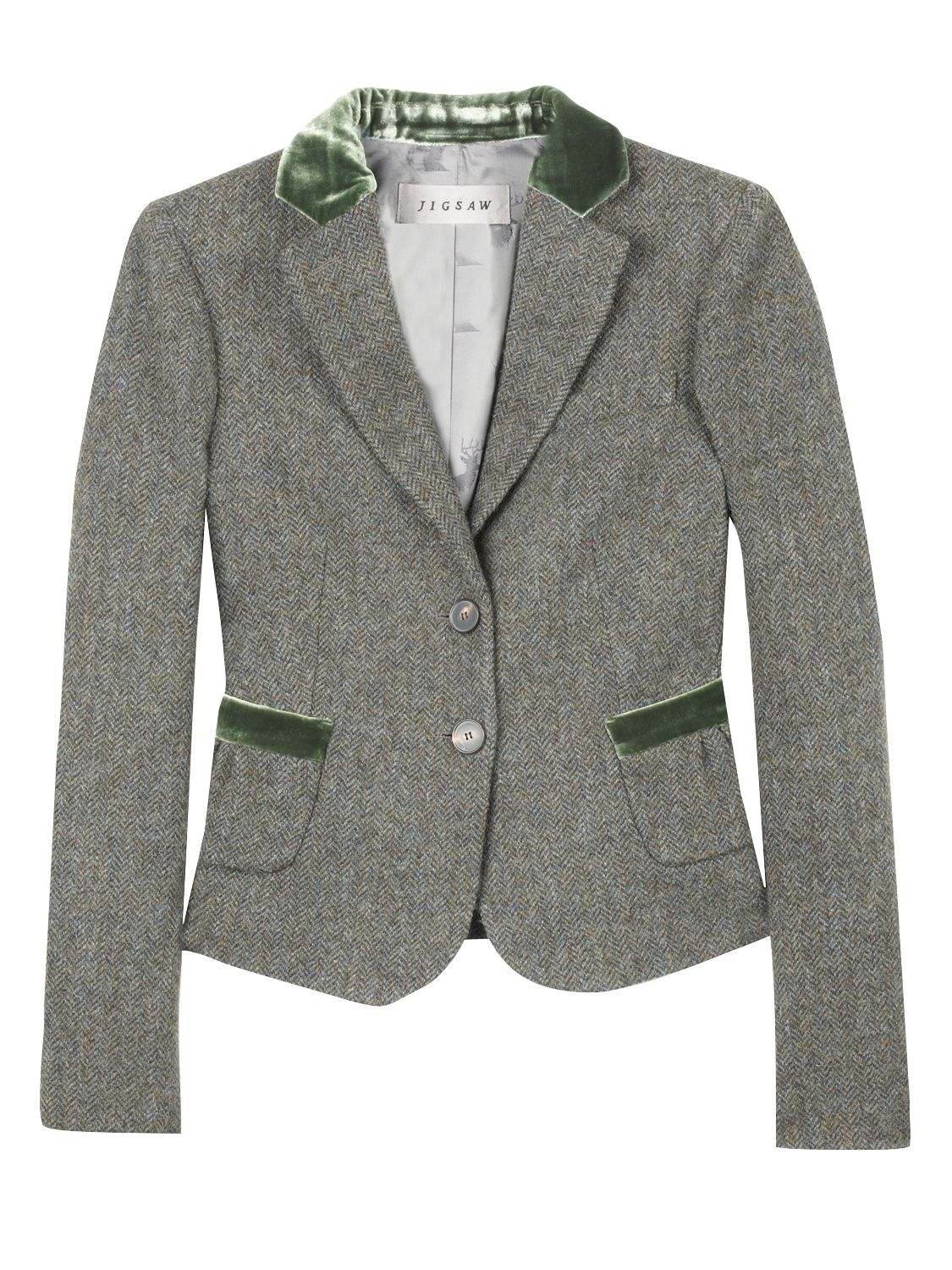 Jigsaw Vintage Herringbone Jacket, Olive at John Lewis