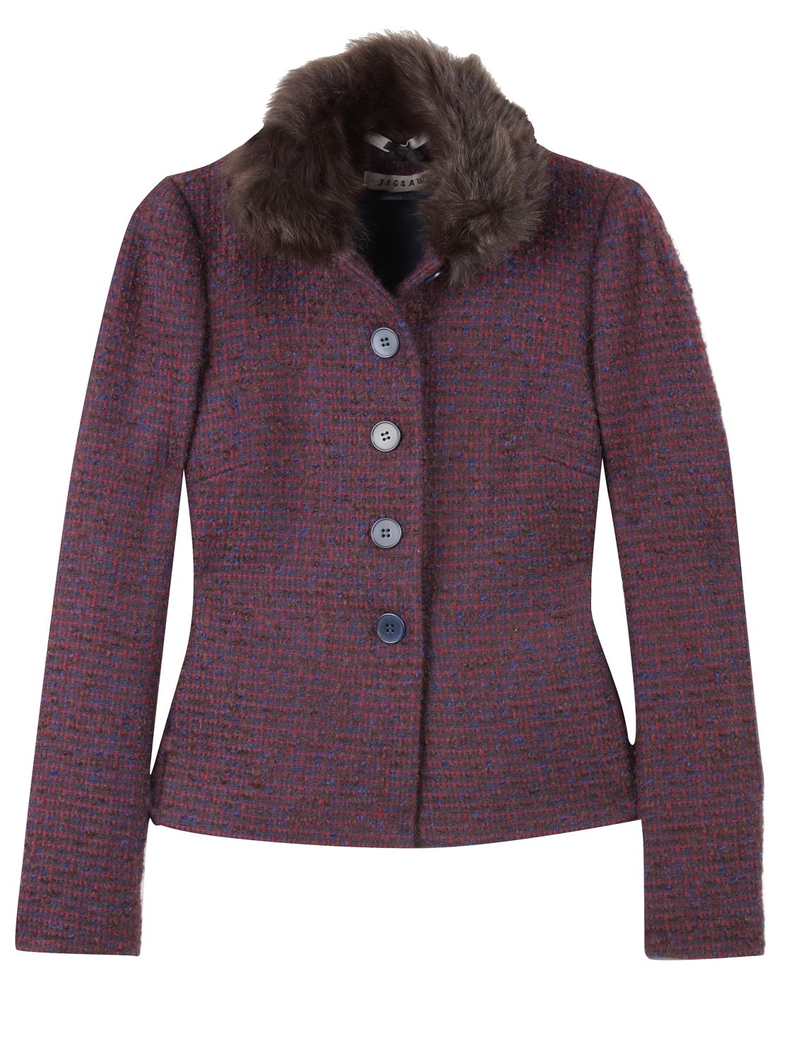 Jigsaw Colour Tweed Sheepskin Collar Jacket, Berry at John Lewis