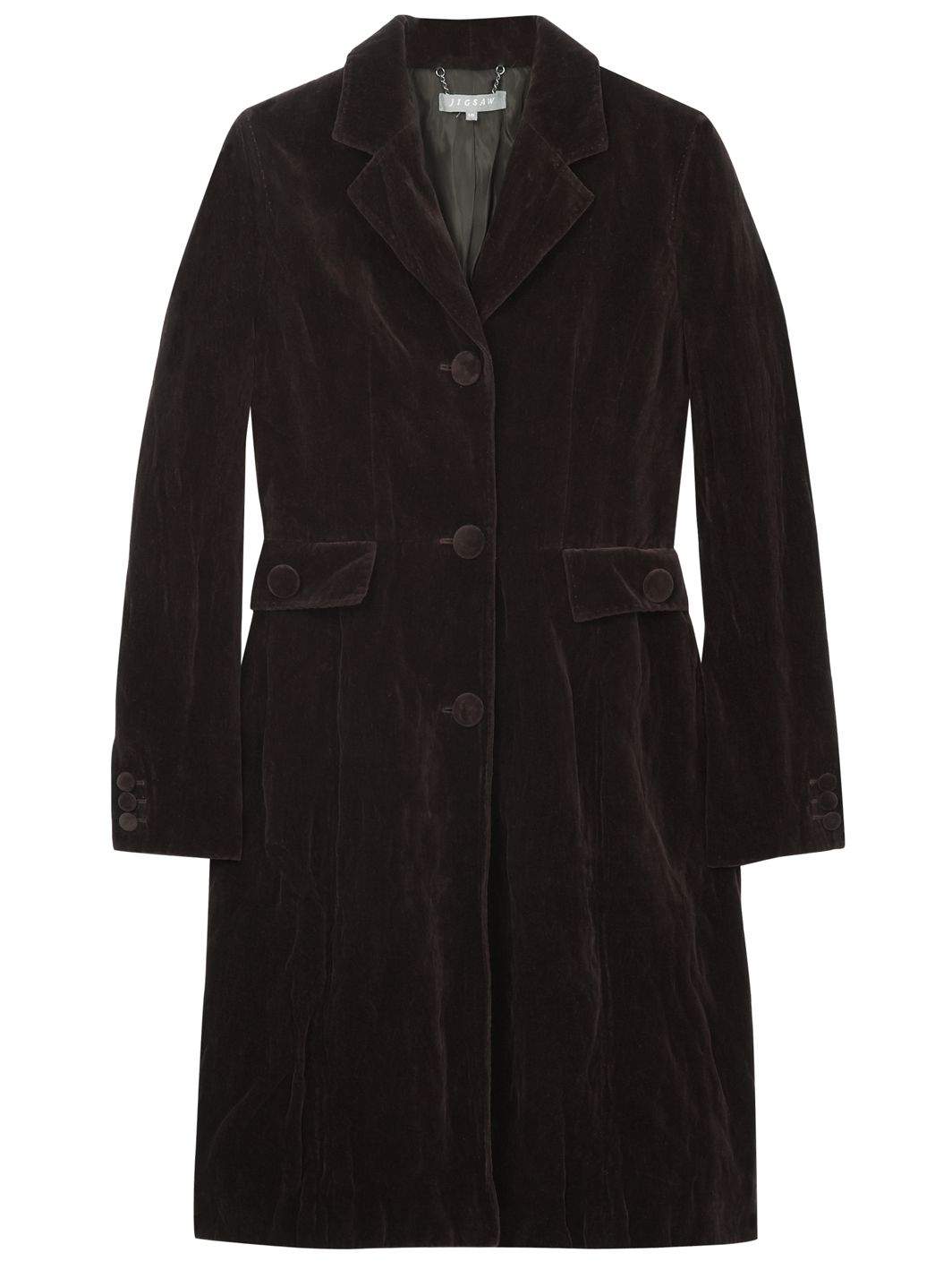 Jigsaw Cotton Metal Velvet Coat, Dark brown at John Lewis