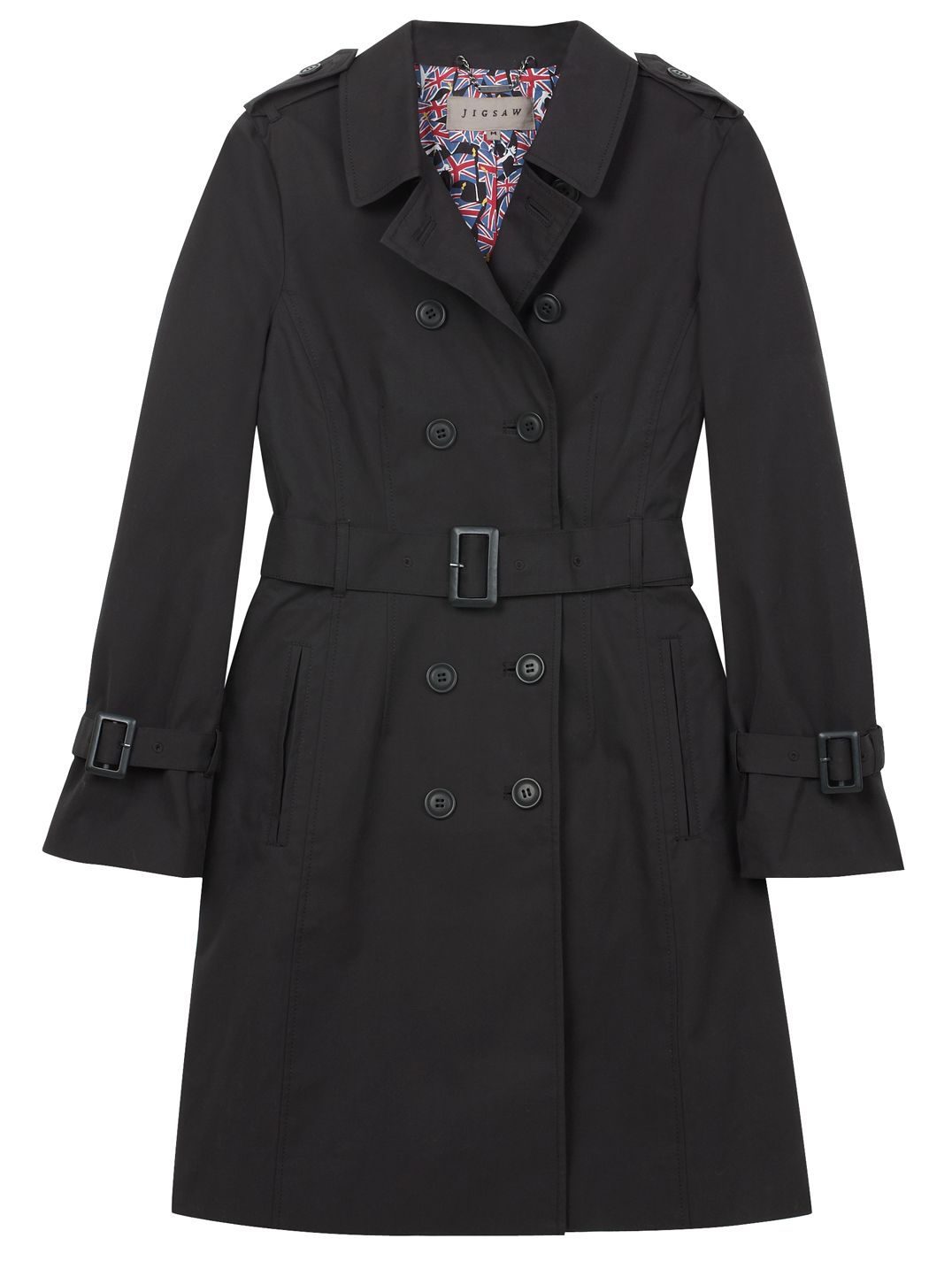 Jigsaw Coated Cotton Trench Coat, Black at John Lewis