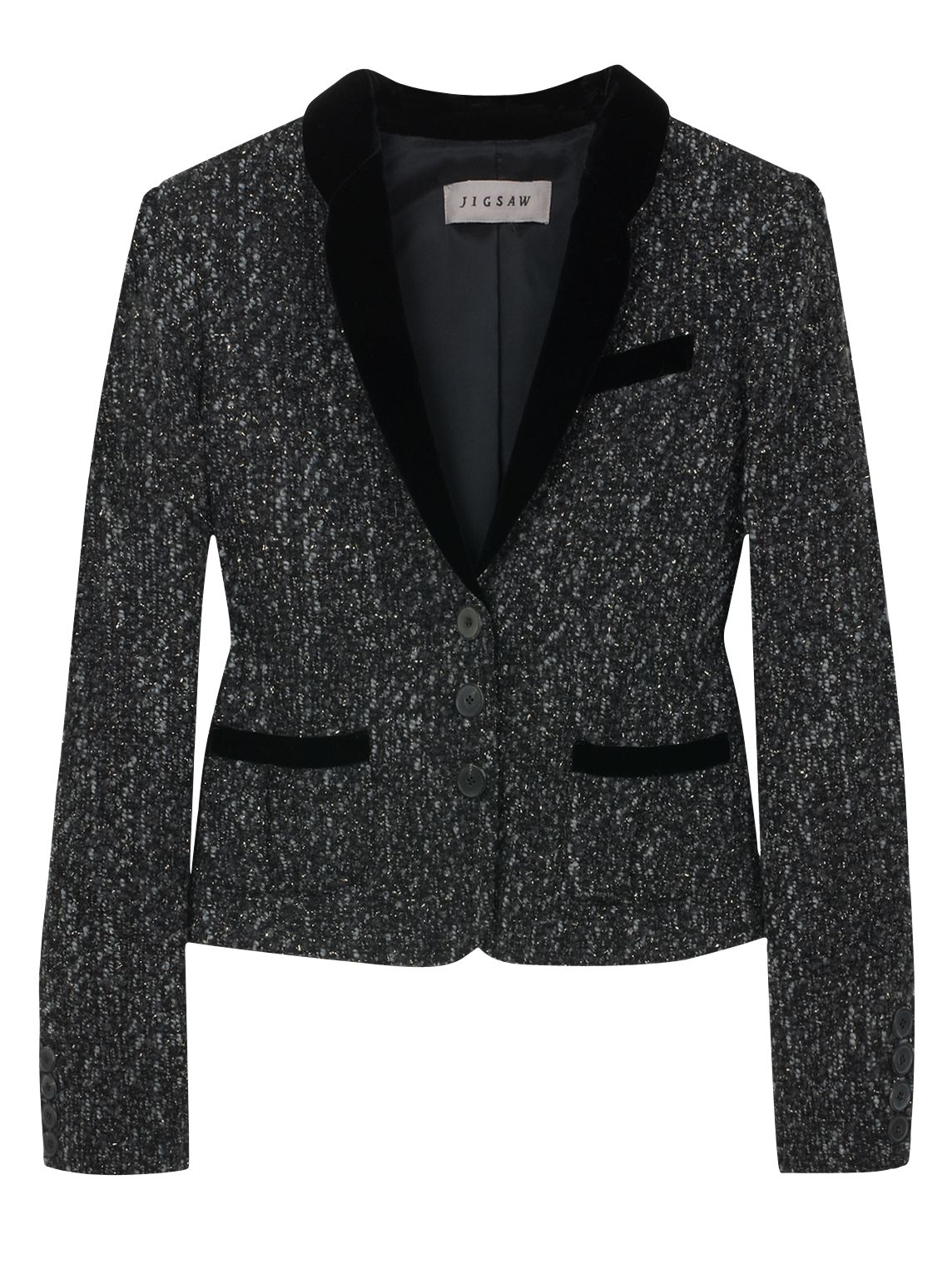 Jigsaw Metallic Fleck Tweed Jacket, Dark Grey at John Lewis