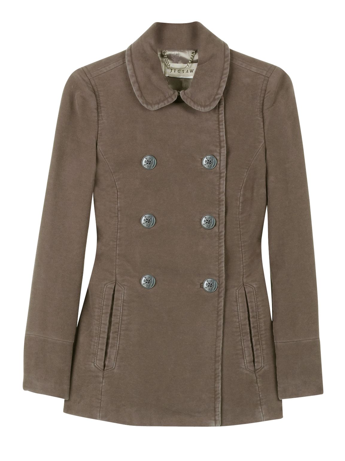 Jigsaw Double Breasted Moleskin Jacket, Olive at John Lewis