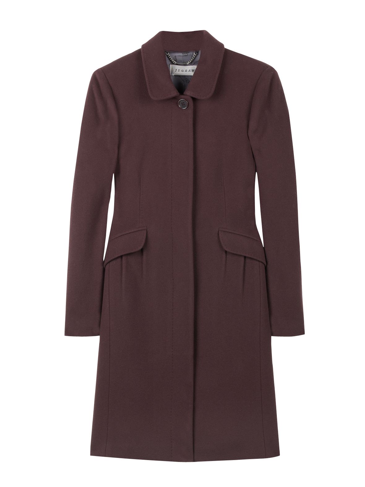 Jigsaw Luxury Camel Classic Winter Coat, Aubergine at John Lewis