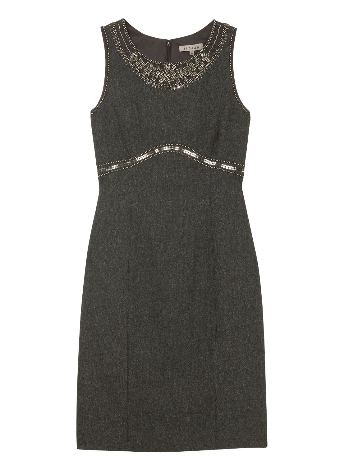 Jigsaw Boheme Beaded Bodice Shift Dress, Charcoal at John Lewis