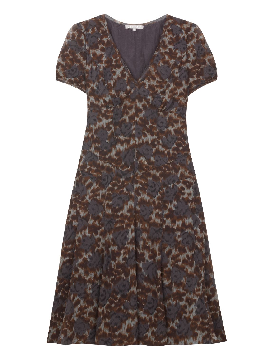 Jigsaw Emma Silk Chiffon Print Seamed Dressed, Brown at John Lewis