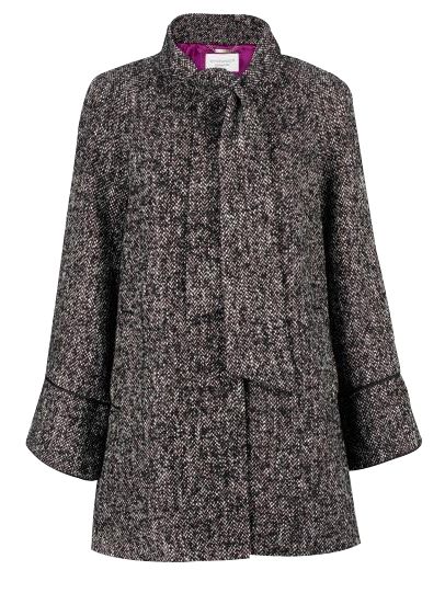 Windsmoor Tweed Scarf Detail Coat, Black/white, 10 at John Lewis