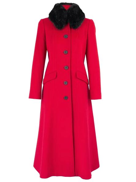 Windsmoor Fur Collar Long Coat, Red at John Lewis