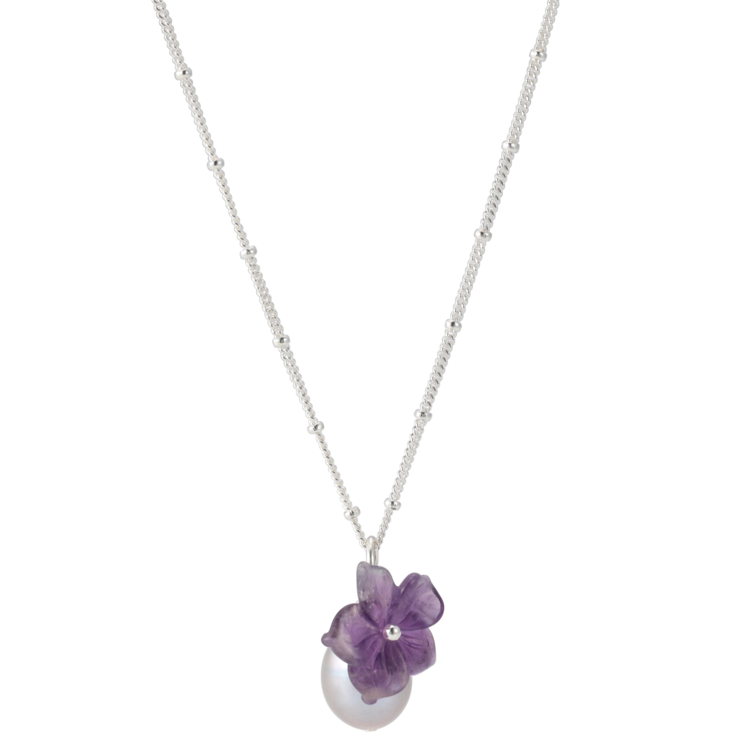 Martick Purple Flower and Grey Pearl Pendant Necklace