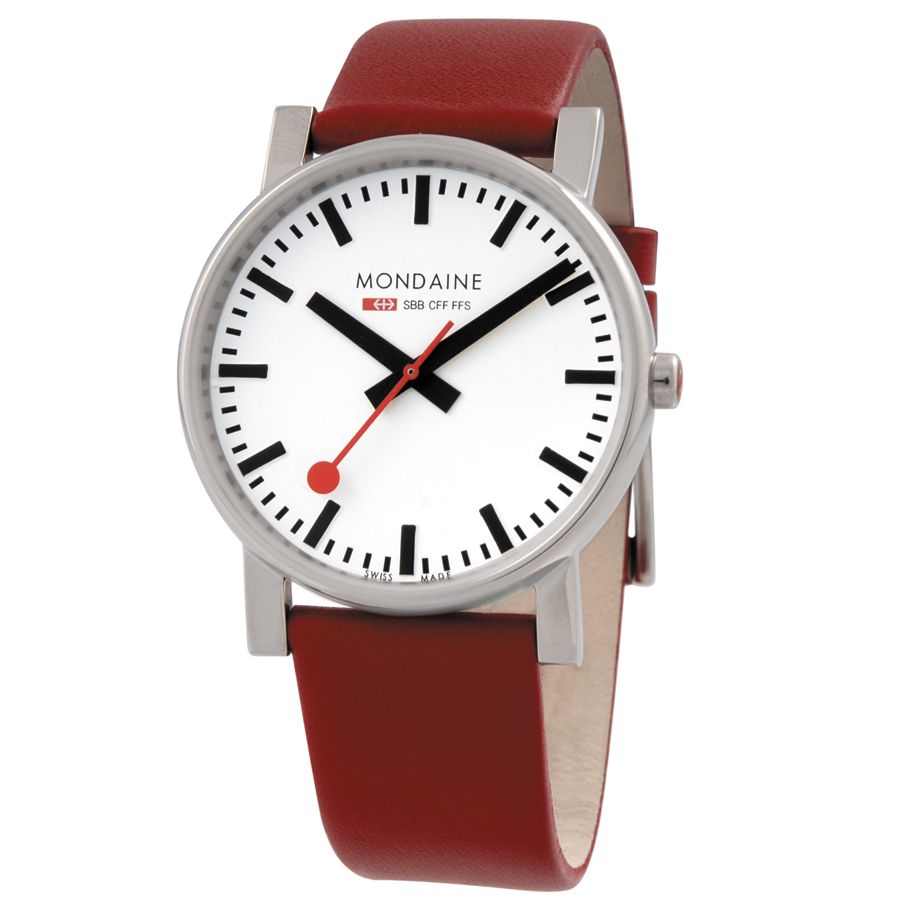 Mondaine A6603034411SBC Ladies Evo White Dial Analogue Leather Strap Watch, Red