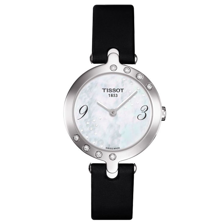 Tissot T0032096711200 Women's Round Dial Diamond Set Bezel Black Leather Strap Watch at John Lewis