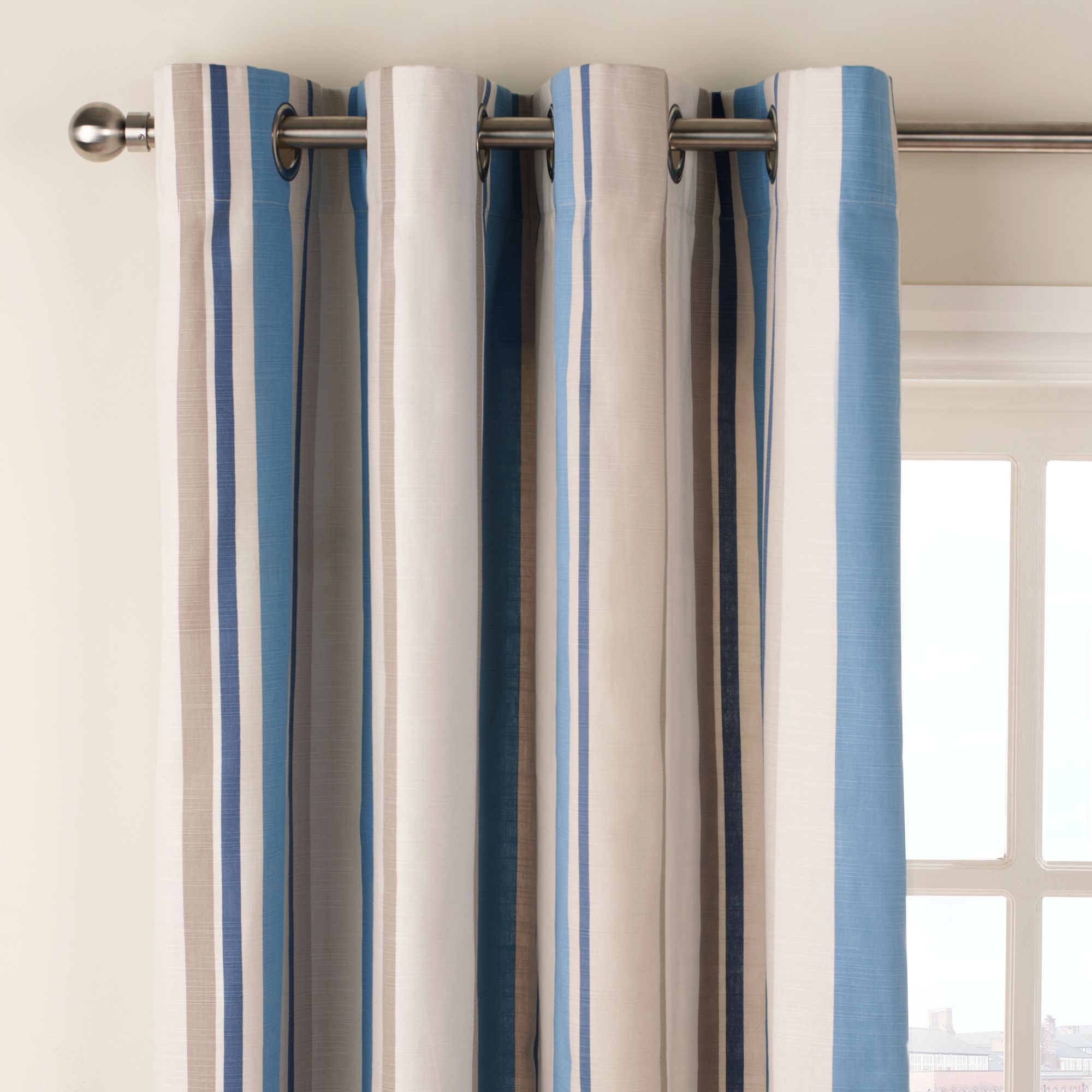 Finlay Stripe Eyelet Curtains, Bluebird